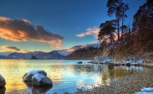 Lake View In Winter Sunset Wallpapers