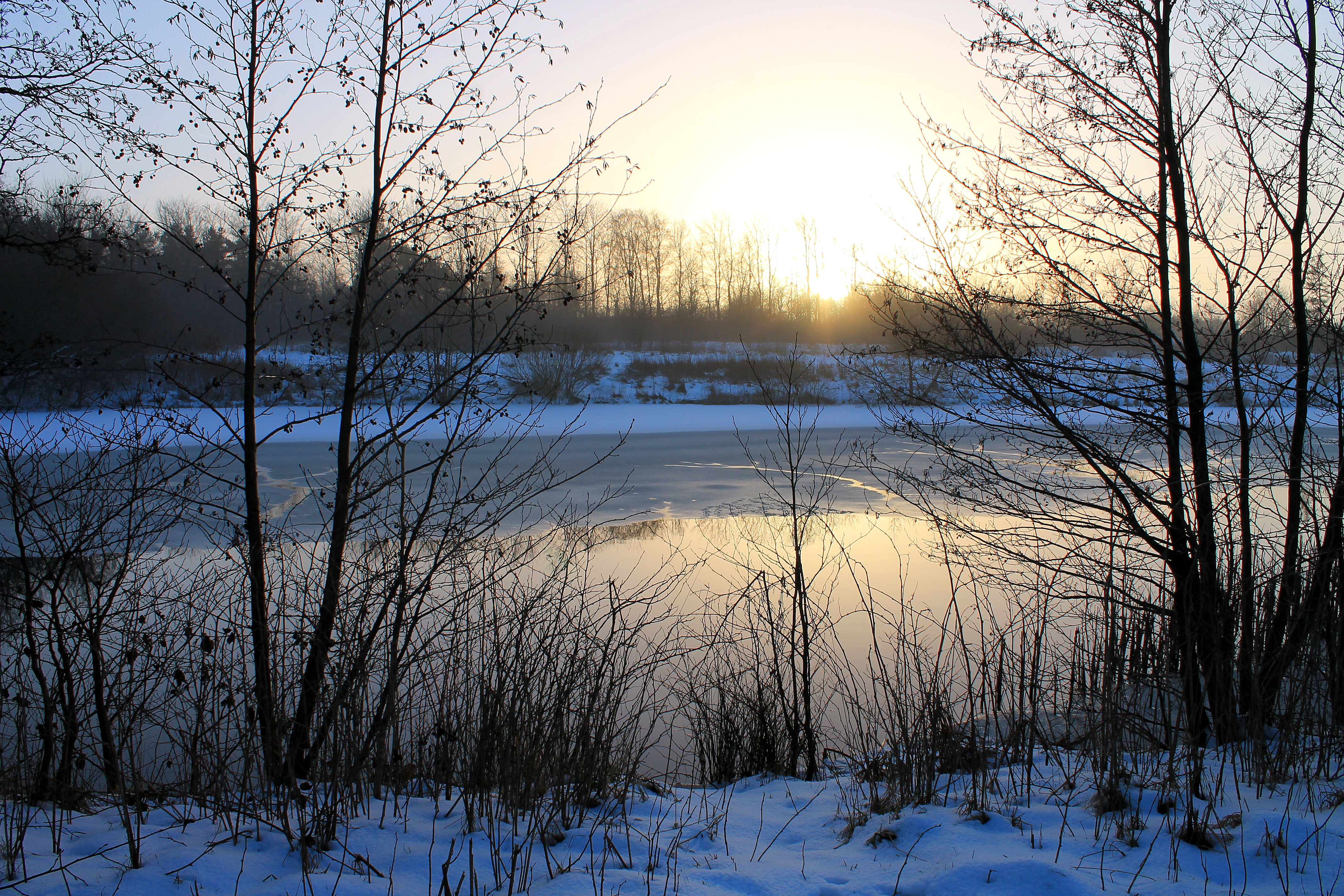 Lake View In Winter Sunset Wallpapers