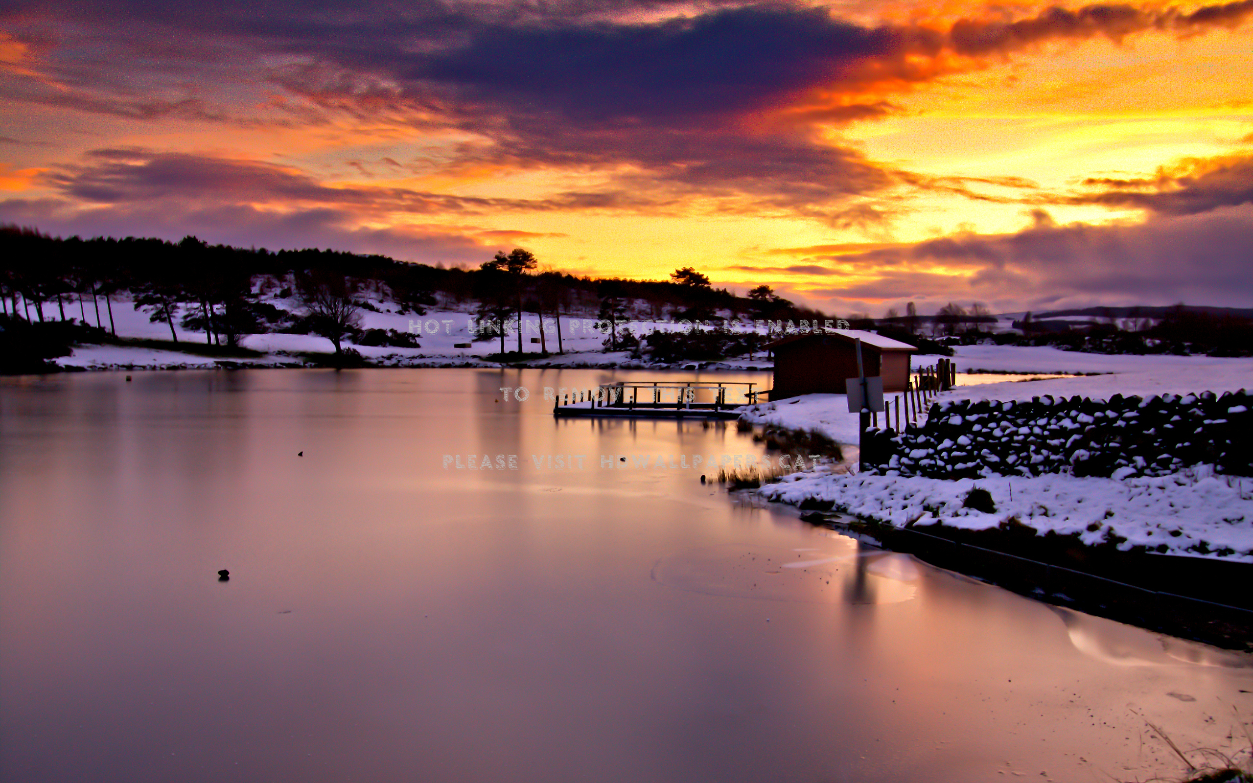 Lake View In Winter Sunset Wallpapers