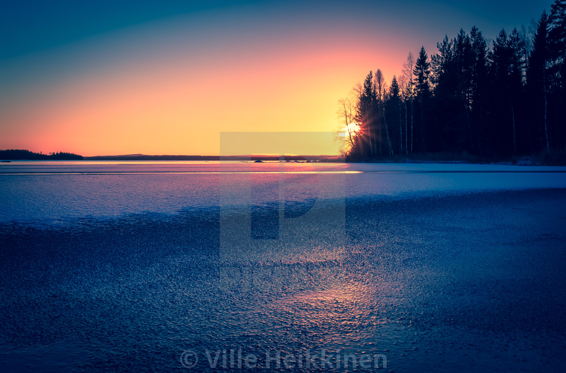 Lake View In Winter Sunset Wallpapers