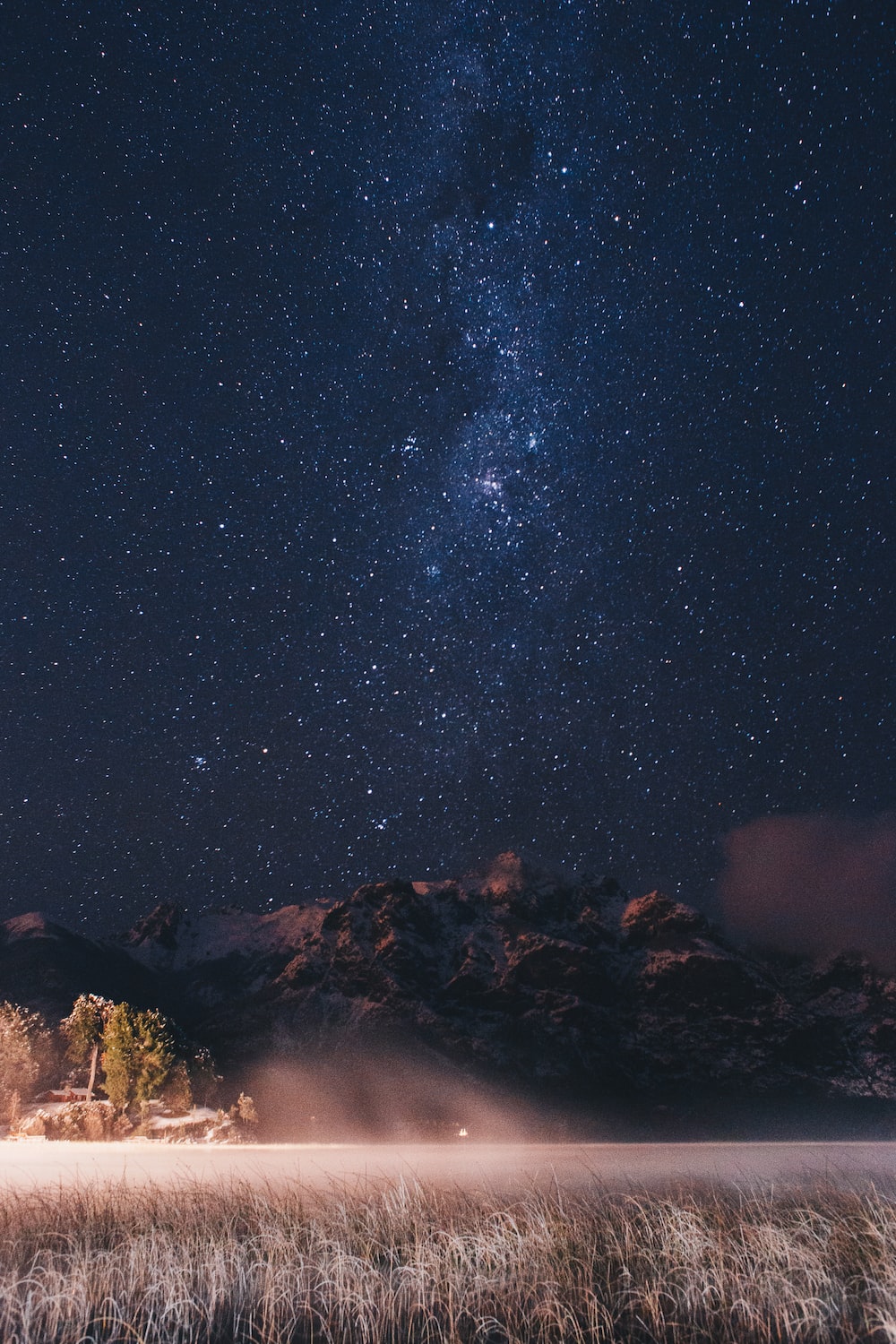 Landscape Forest Mountains In Night Sky Wallpapers