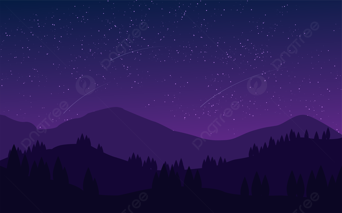 Landscape Forest Mountains In Night Sky Wallpapers