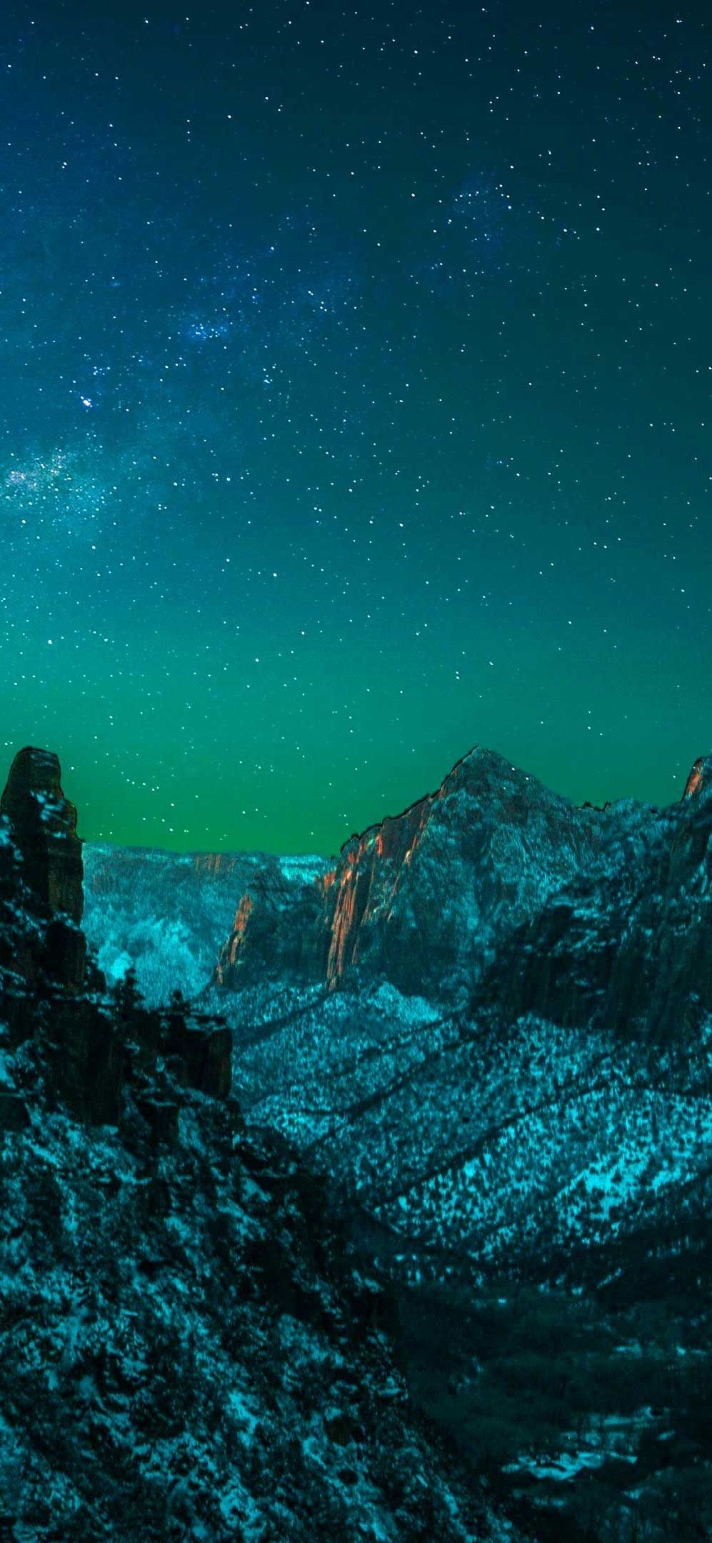 Landscape Forest Mountains In Night Sky Wallpapers