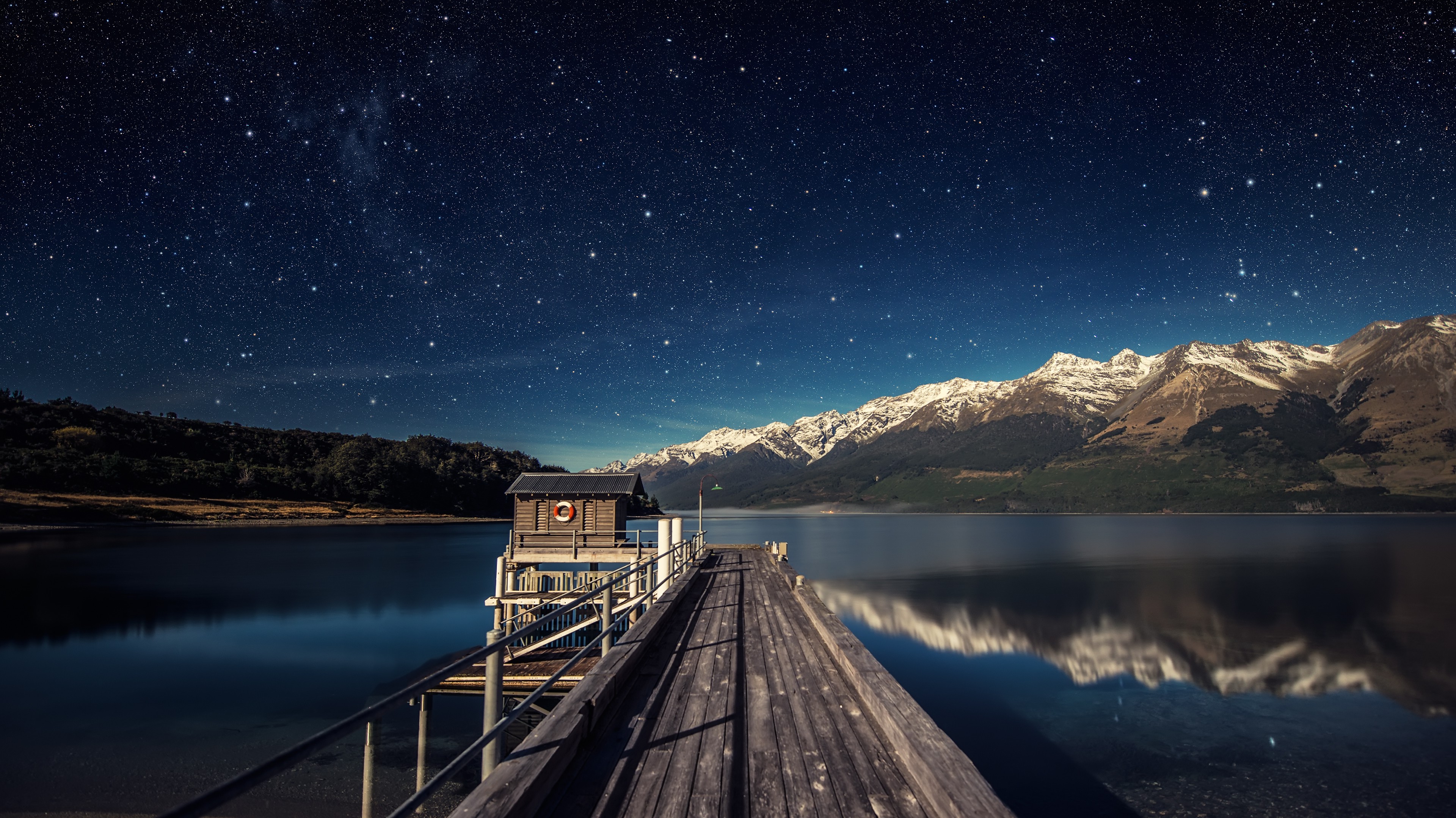 Landscape Forest Mountains In Night Sky Wallpapers