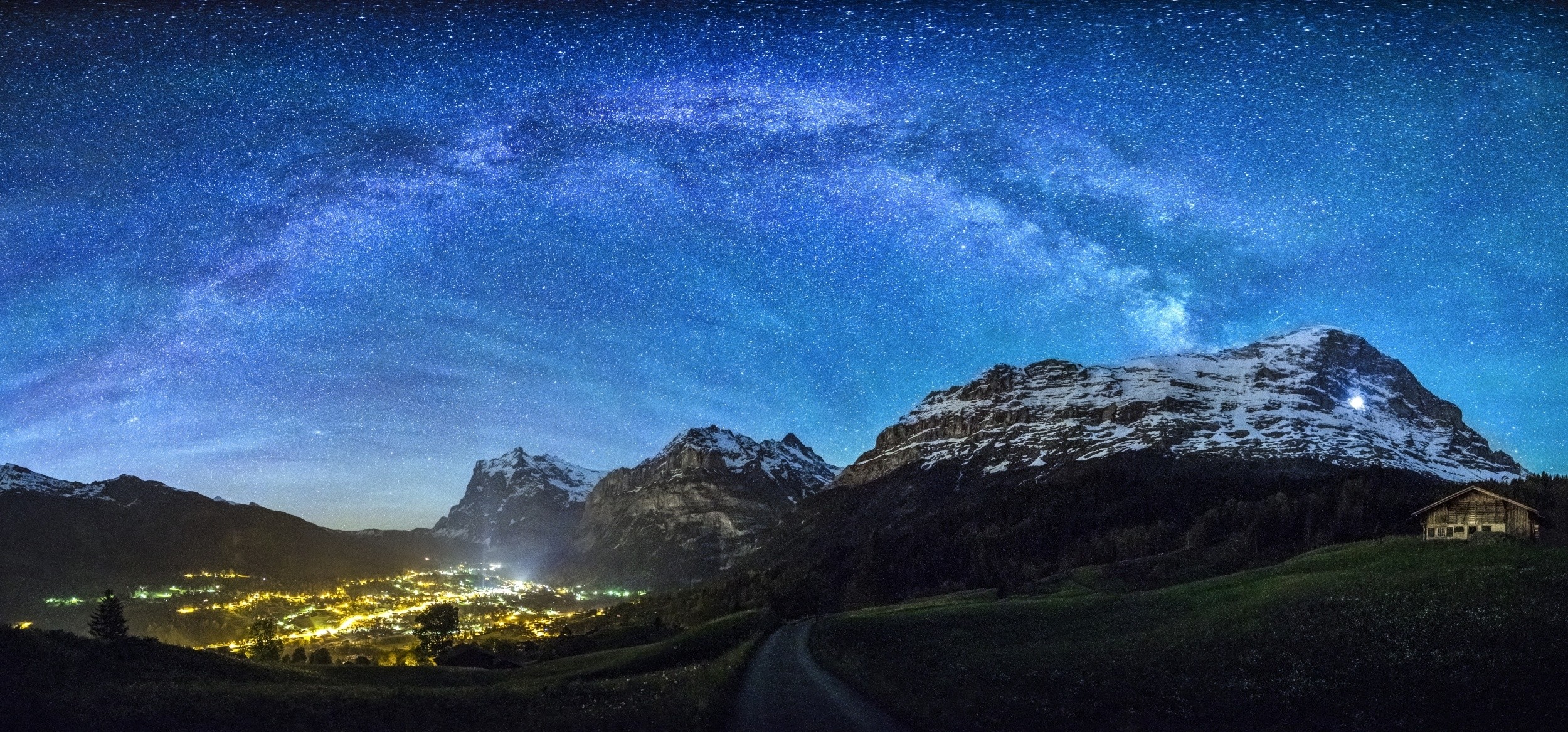 Landscape Forest Mountains In Night Sky Wallpapers