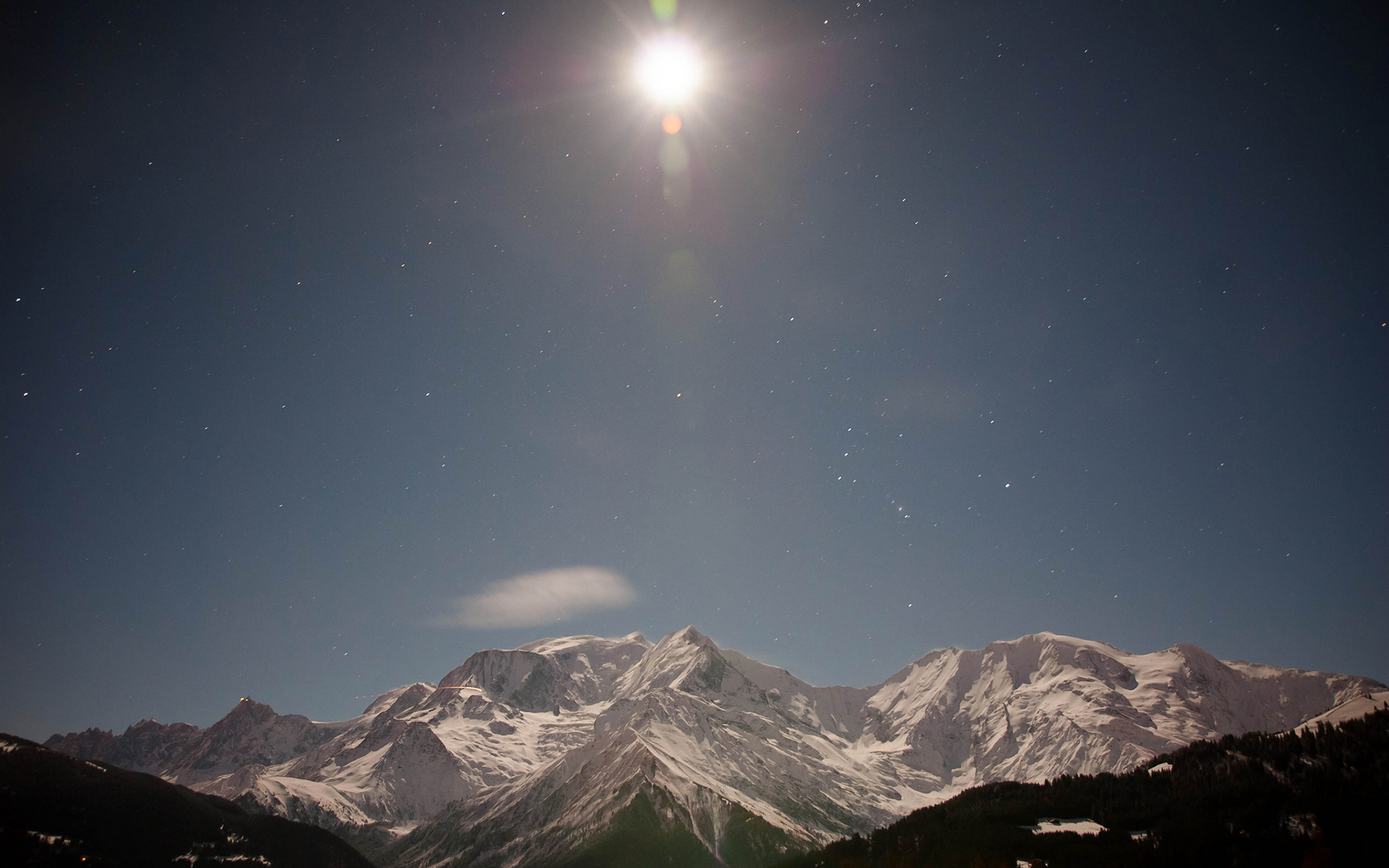 Landscape Forest Mountains In Night Sky Wallpapers