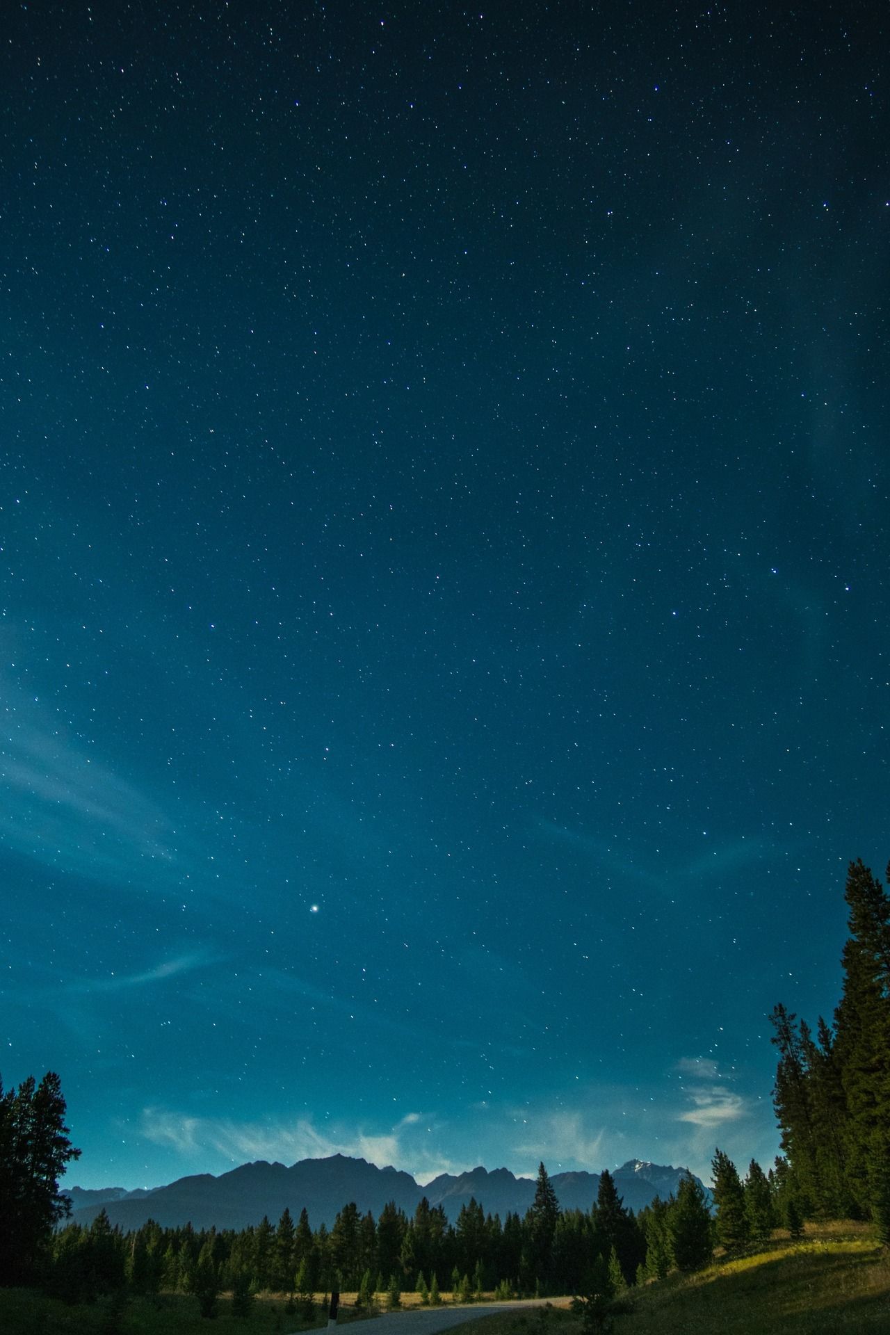 Landscape Forest Mountains In Night Sky Wallpapers