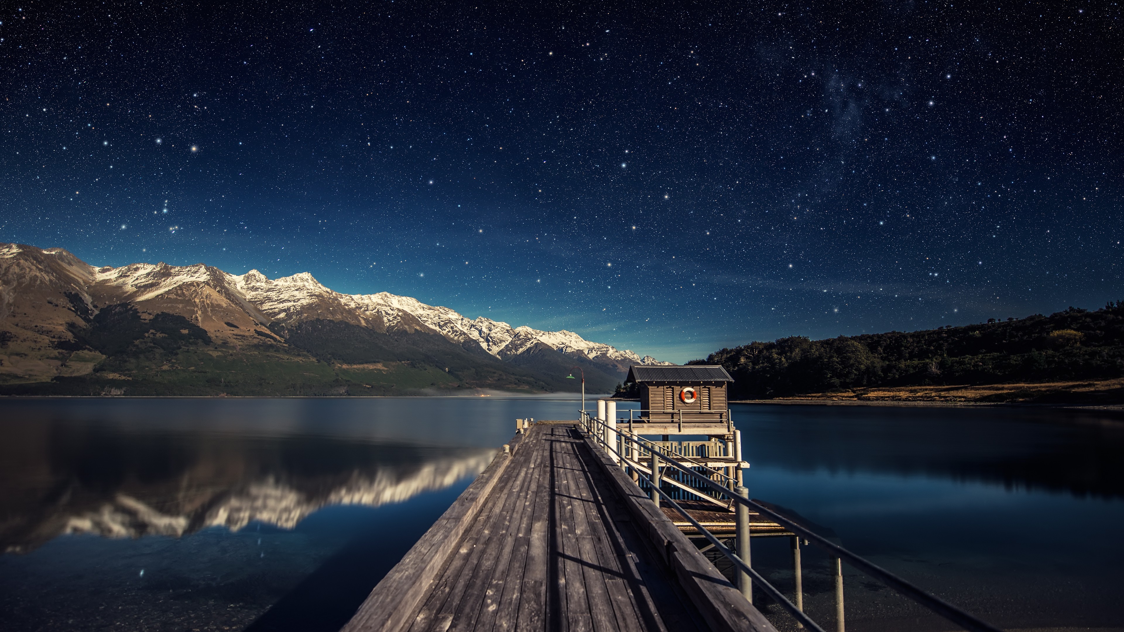 Landscape Forest Mountains In Night Sky Wallpapers