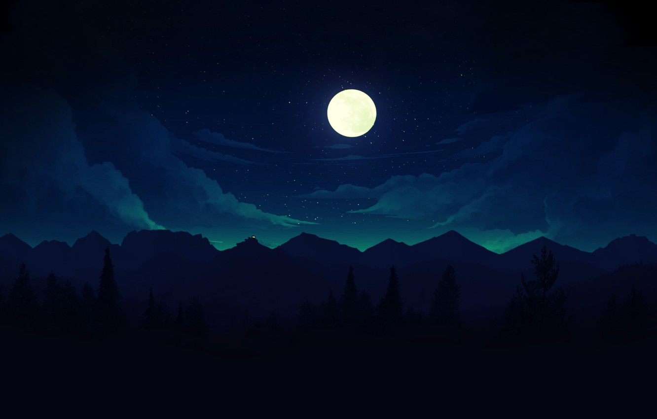 Landscape Forest Mountains In Night Sky Wallpapers