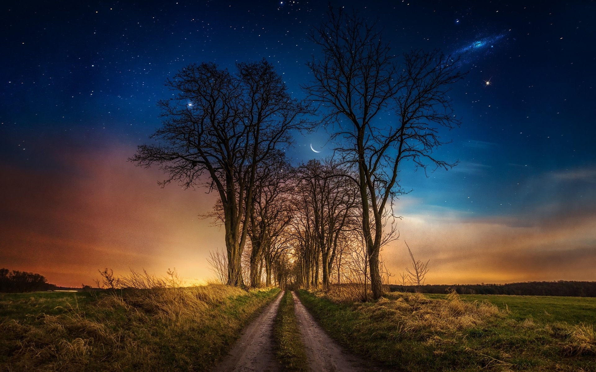 Landscape Night Moon Stars Wallpapers