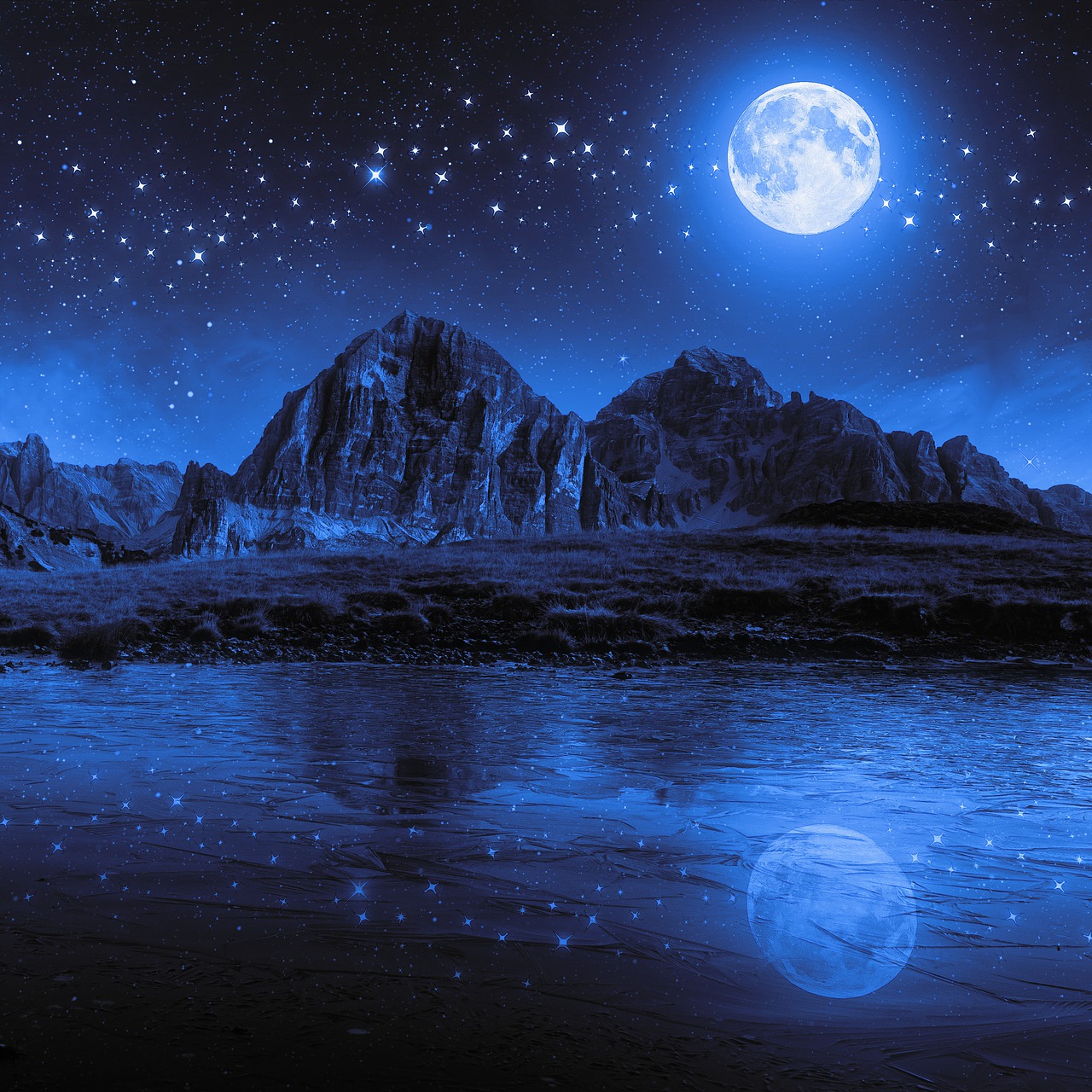 Landscape Night Moon Stars Wallpapers