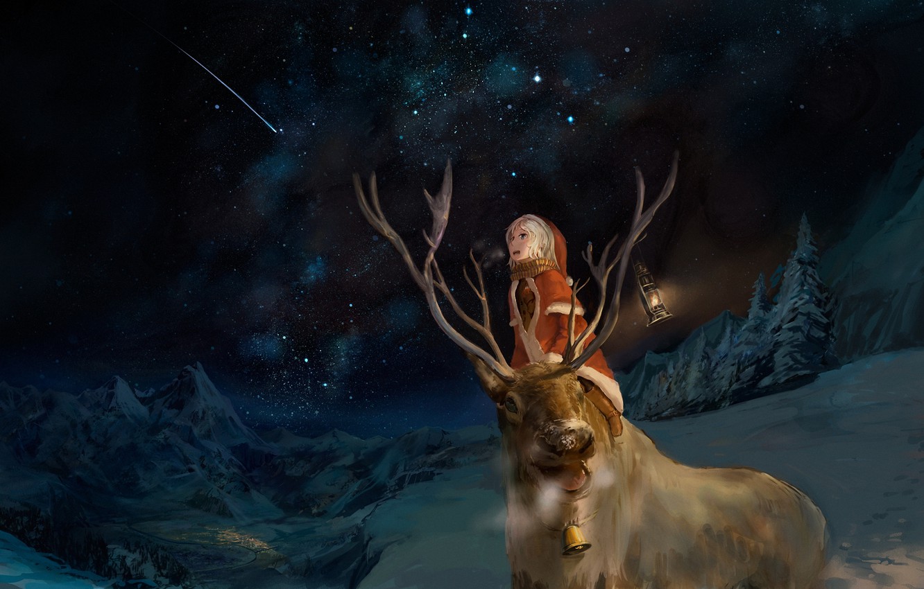 Lantern Child With A Deer In The Night
 Wallpapers