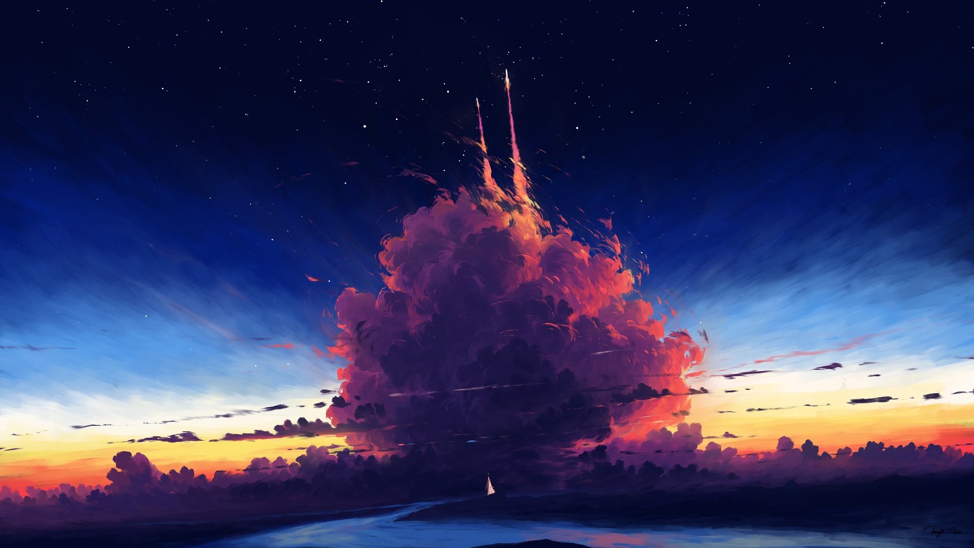 Launched Missile In Sky Art Wallpapers