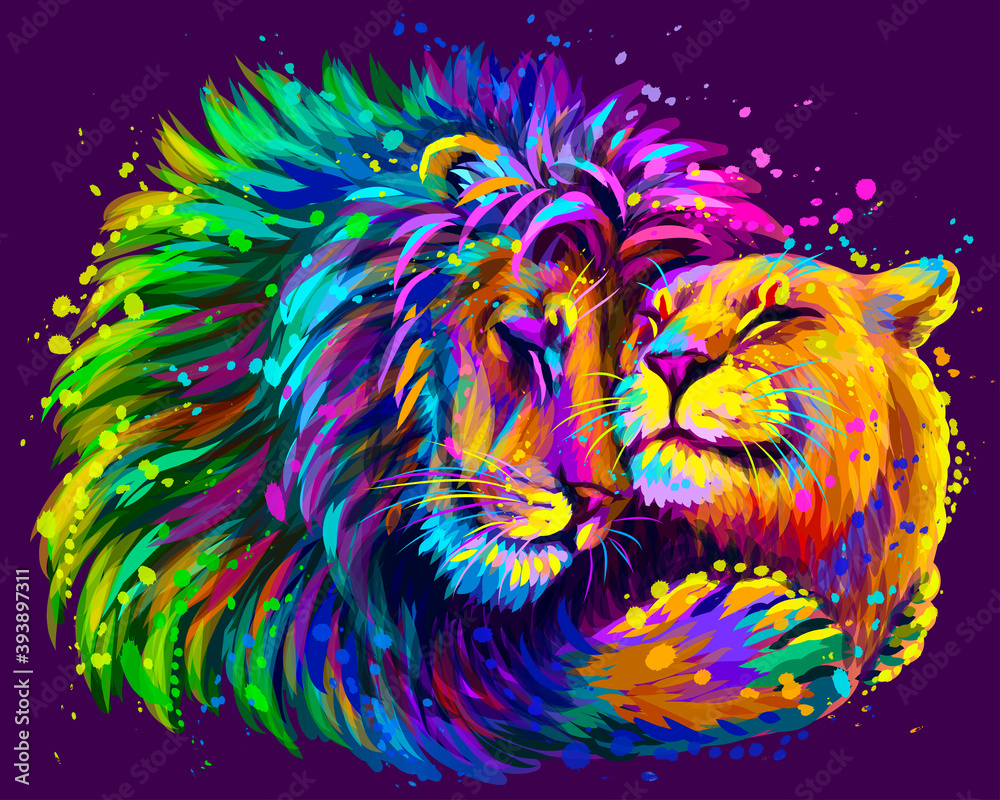 Lion Purple Background Digital Art