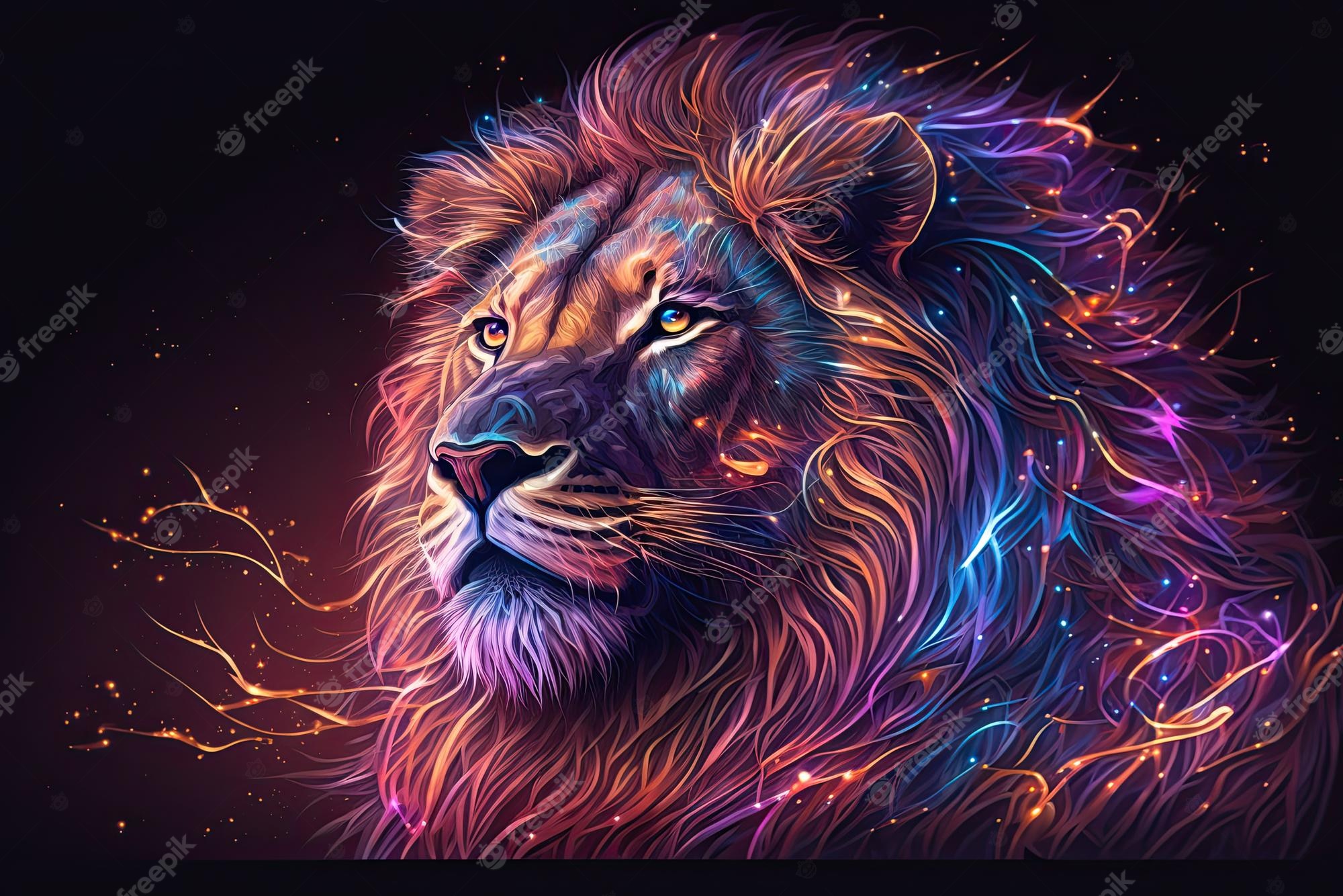 Lion Purple Background Digital Art