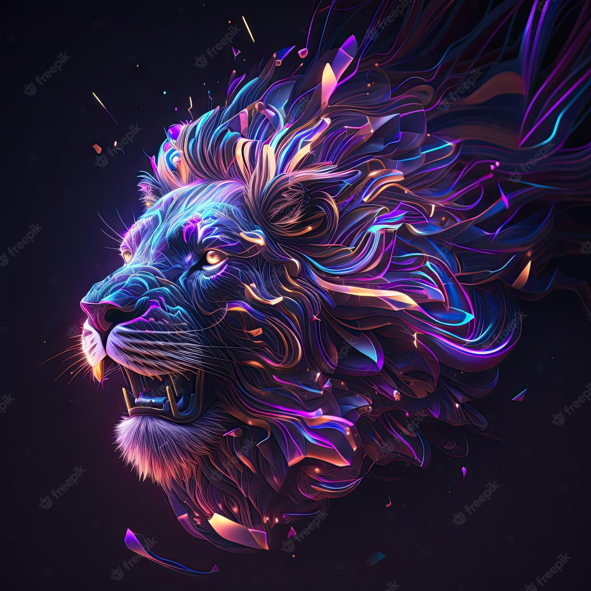 Lion Purple Background Digital Art