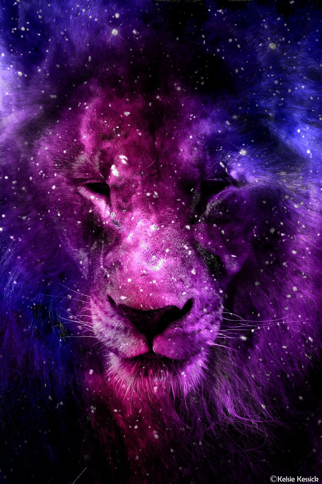 Lion Purple Background Digital Art