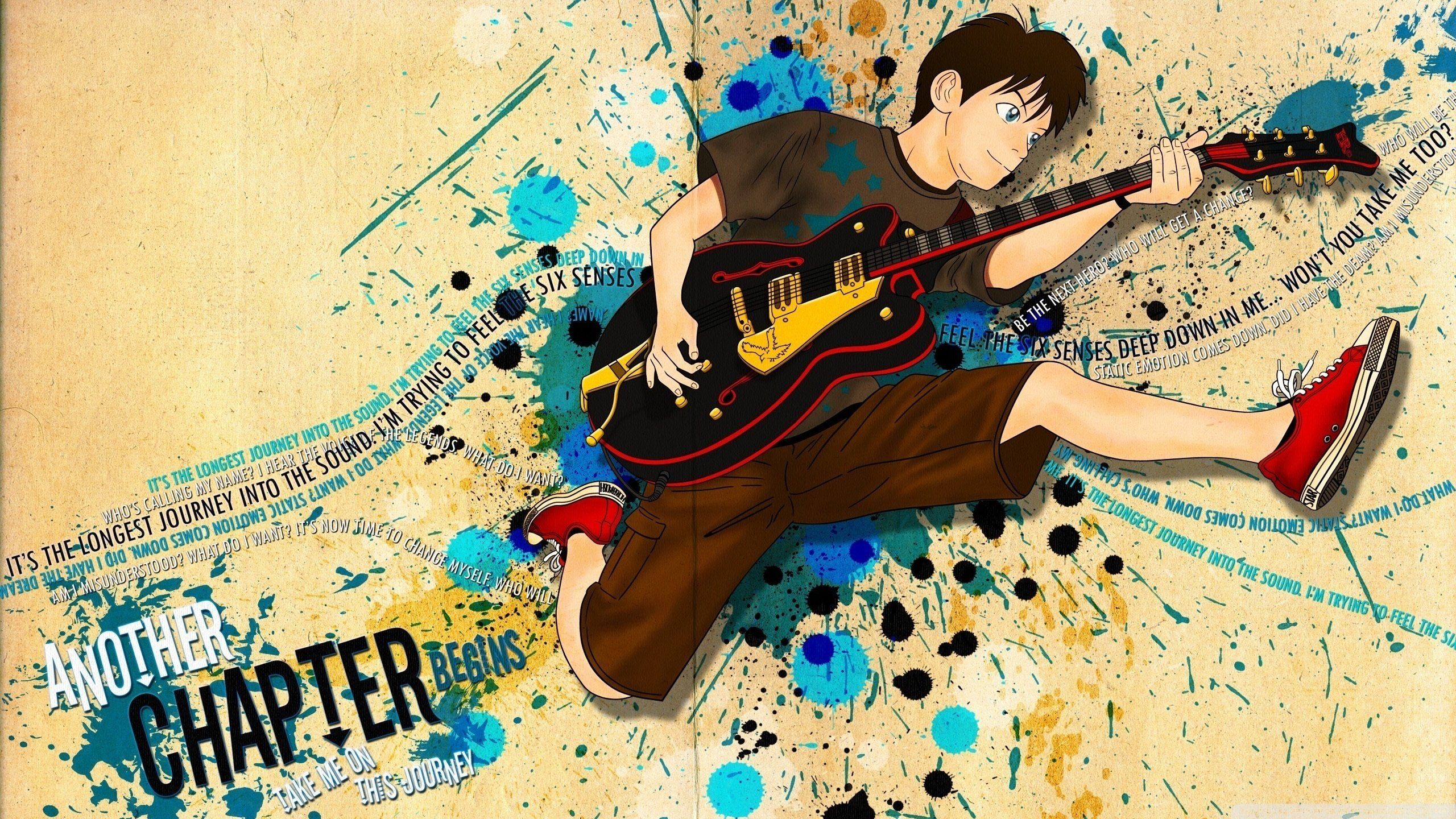 Little Boy On Full Moon Night Playing Guitar Art Wallpapers