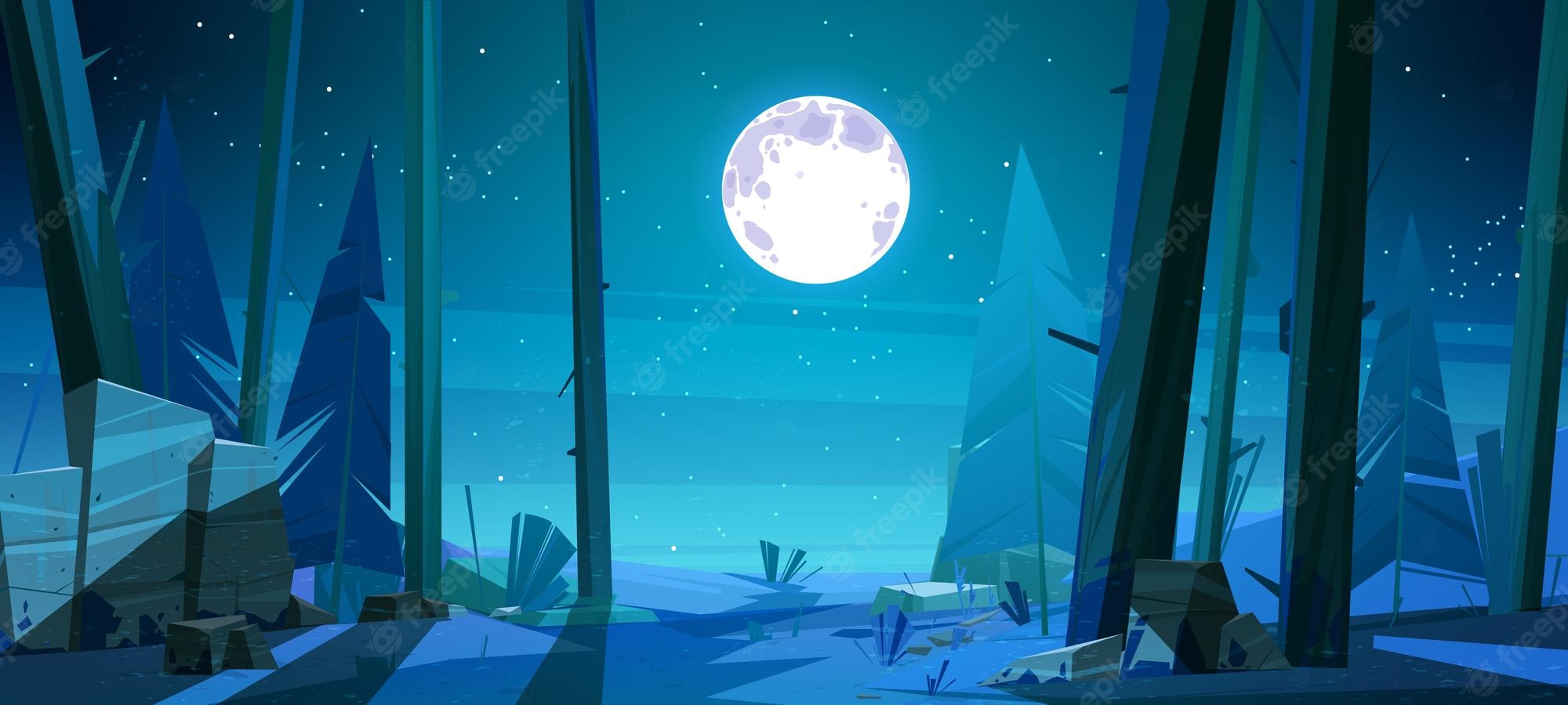 Little Boy On Full Moon Night Playing Guitar Art Wallpapers