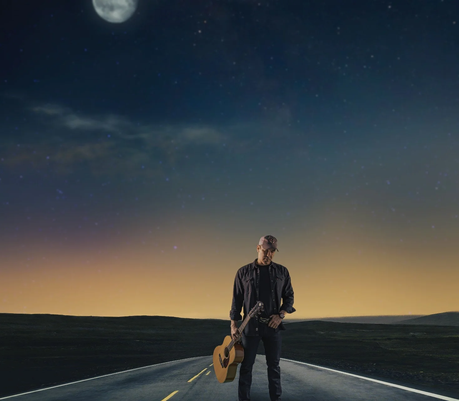 Little Boy On Full Moon Night Playing Guitar Art Wallpapers