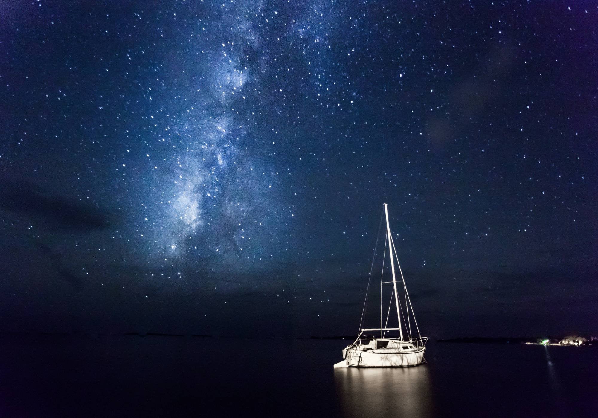 Lone Sailboat On Milky Way Night Wallpapers