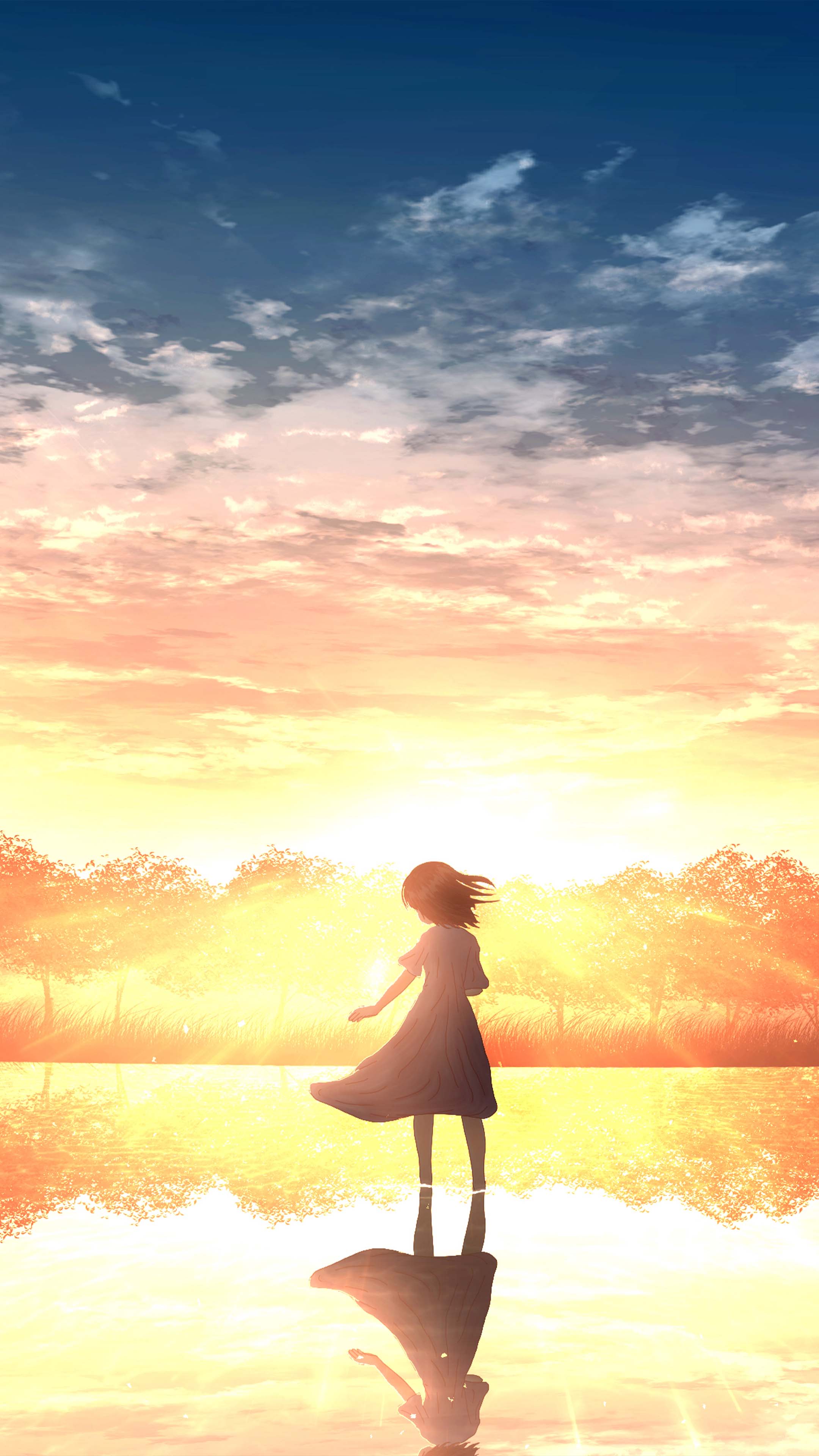 Lonely Anime Girl In Sunset Wallpapers