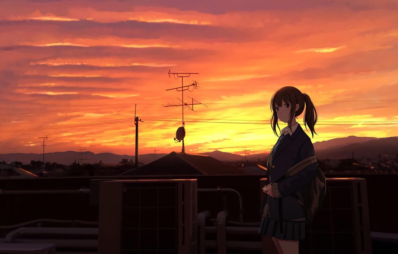 Lonely Anime Girl In Sunset Wallpapers