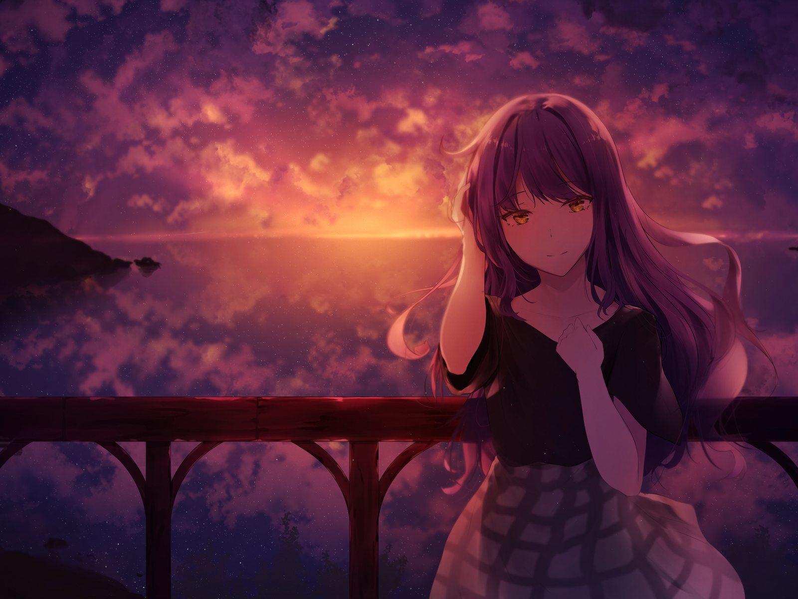 Lonely Anime Girl In Sunset Wallpapers