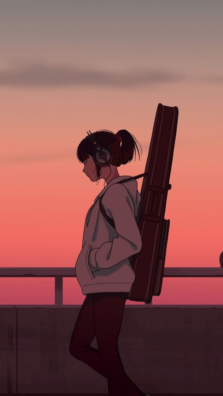 Lonely Anime Girl In Sunset Wallpapers