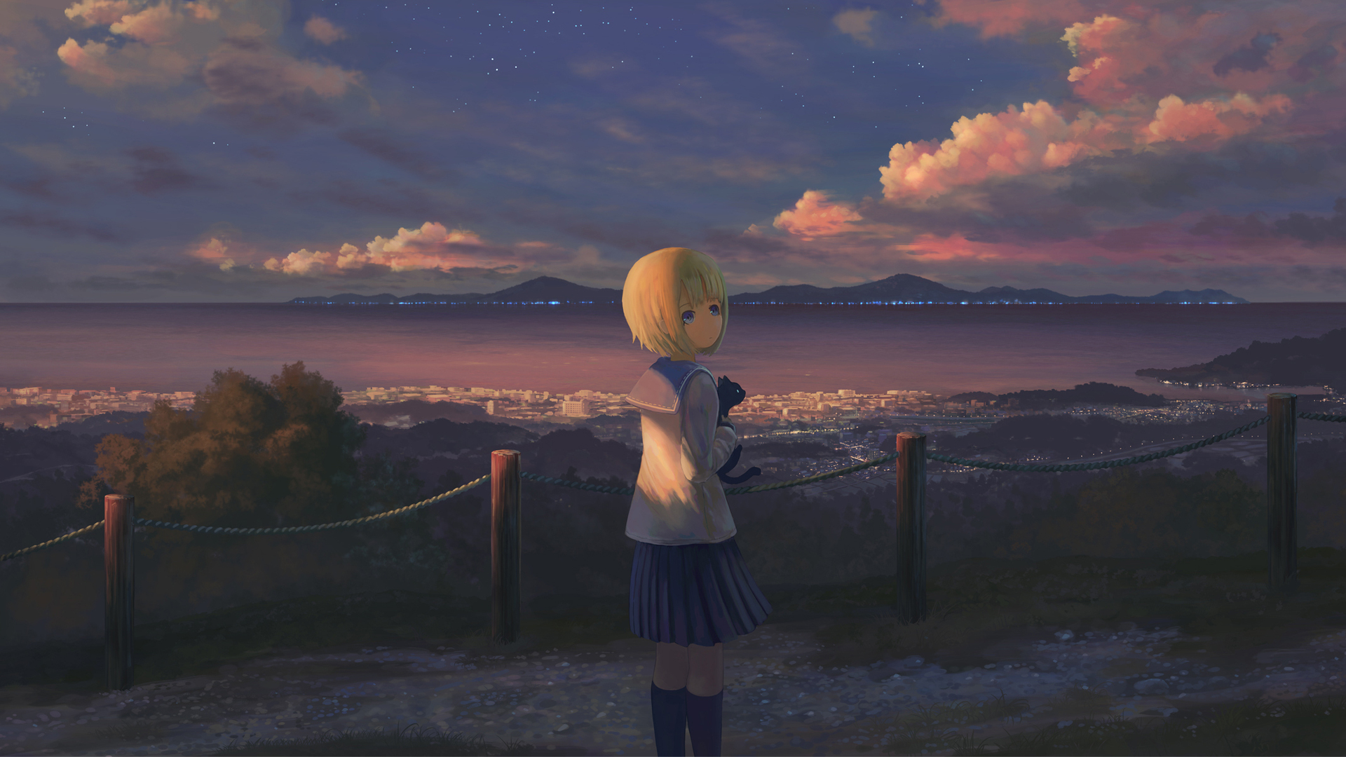 Lonely Anime Girl In Sunset Wallpapers