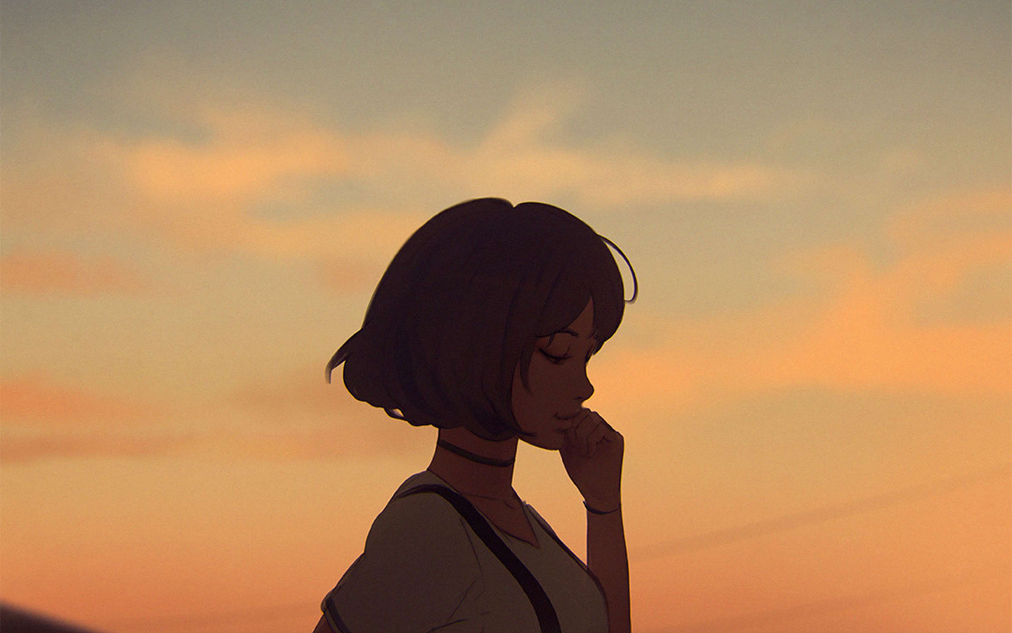 Lonely Anime Girl In Sunset Wallpapers