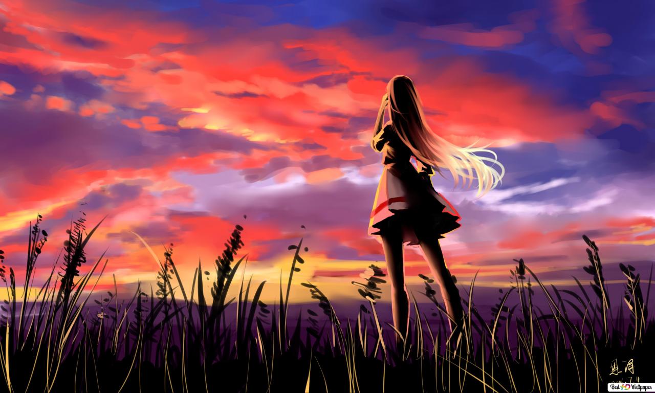 Lonely Anime Girl In Sunset Wallpapers