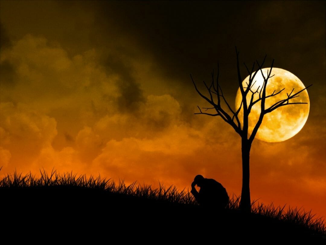 Lonely Person Silhouette Flying In Moon
 Wallpapers