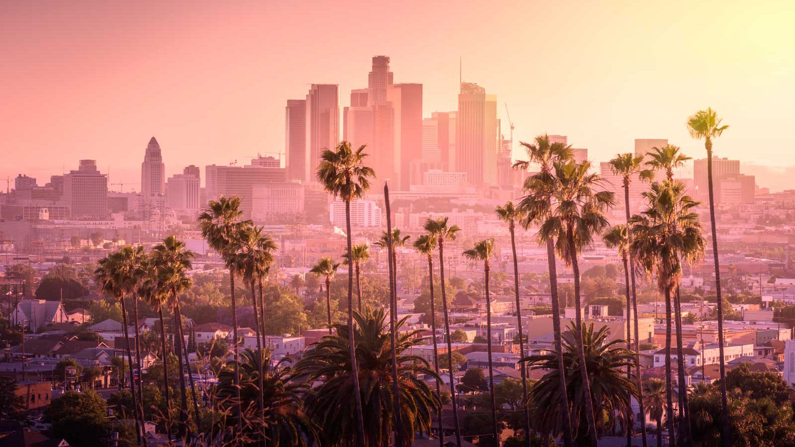 Los Angeles At Night Pink Sky Wallpapers