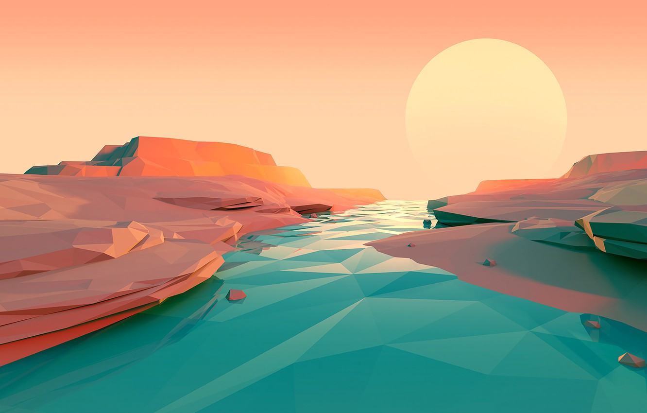 Low Poly Sunrise Mountain Portrait Wallpapers