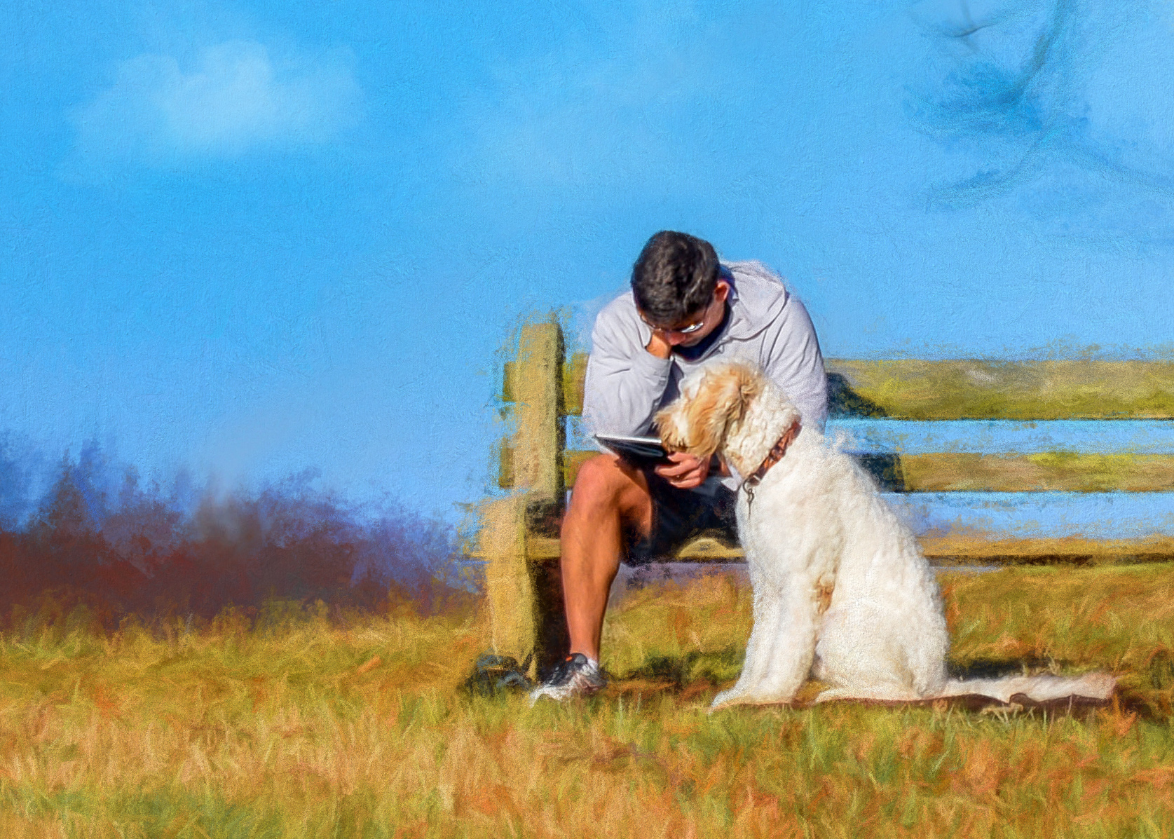 Man And Dog Painting Landscape Wallpapers