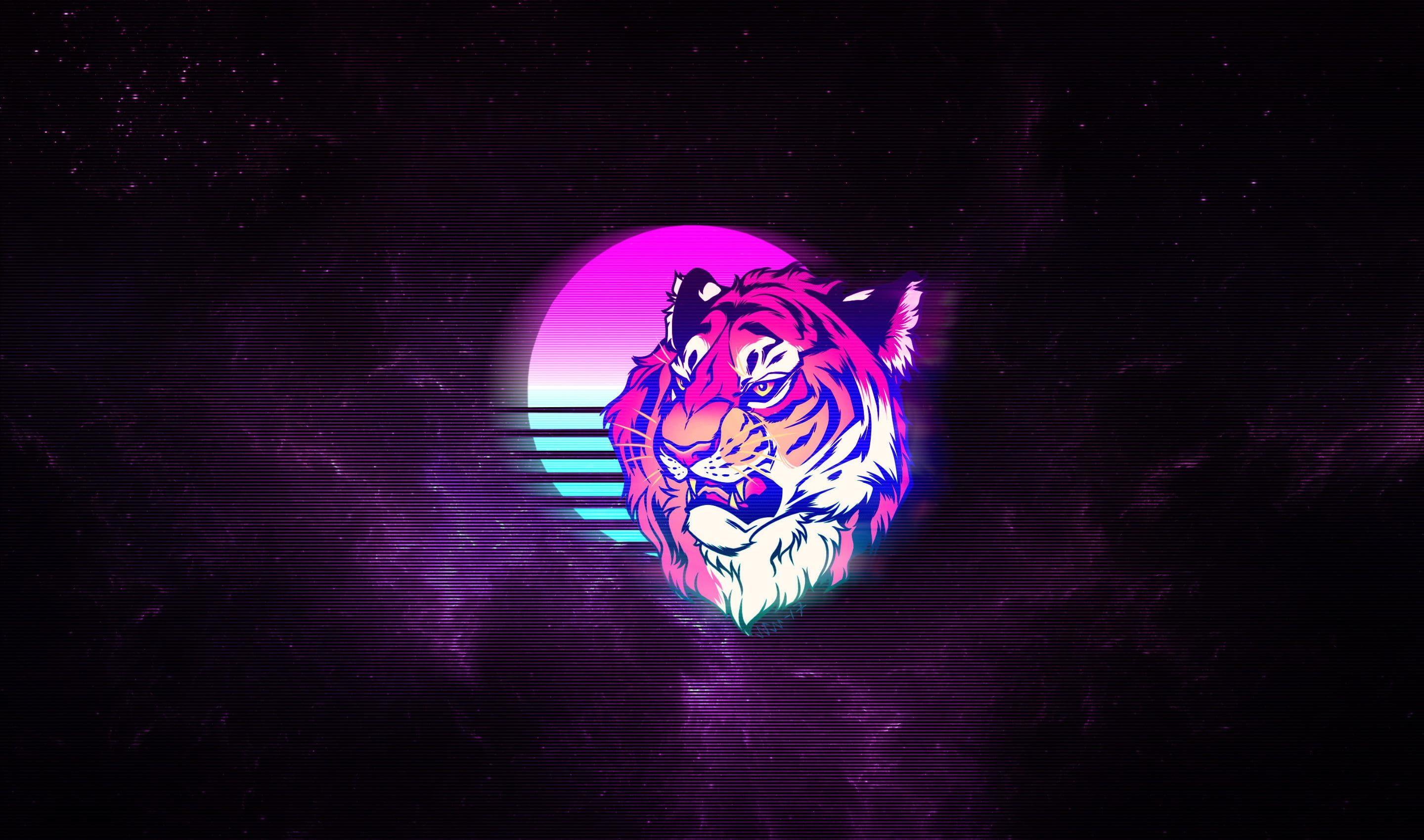 Man With Neon Tiger Synthwave Wallpapers