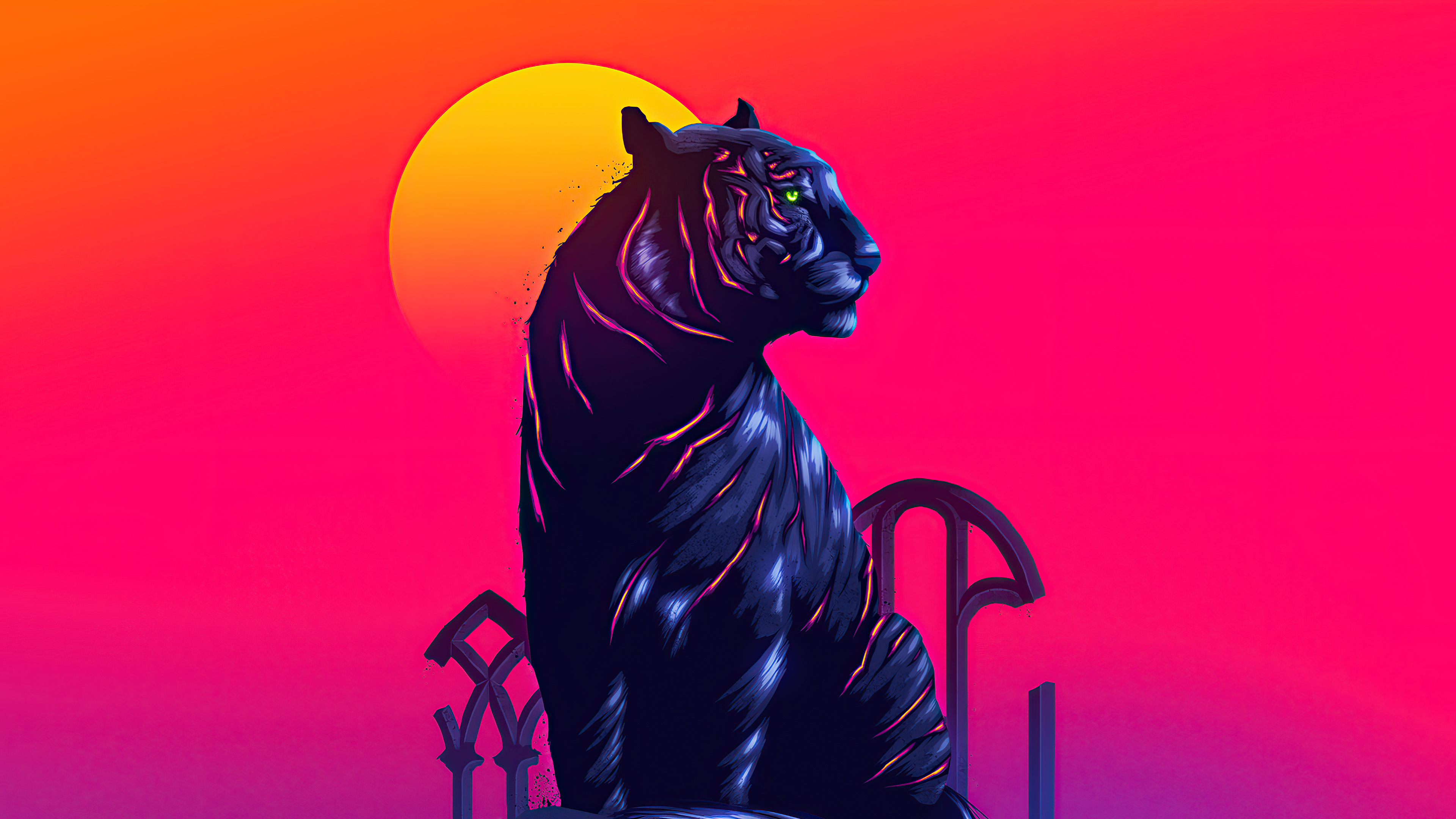 Man With Neon Tiger Synthwave Wallpapers