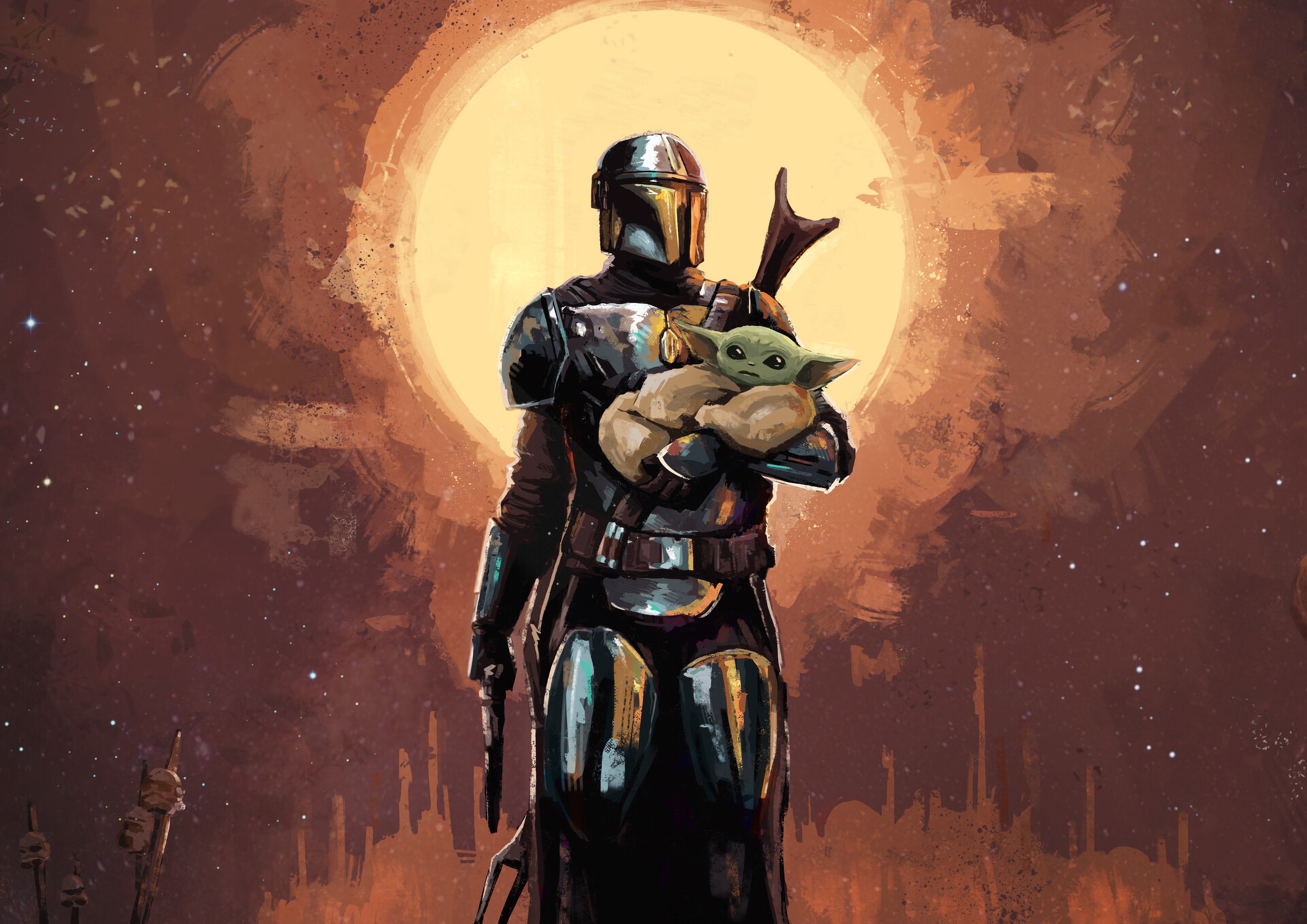 Mandalorian And Baby Yoda Concept Art Wallpapers