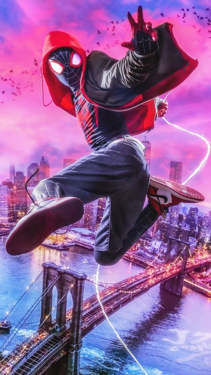 Miles Morales Spider Man Flying Wallpapers