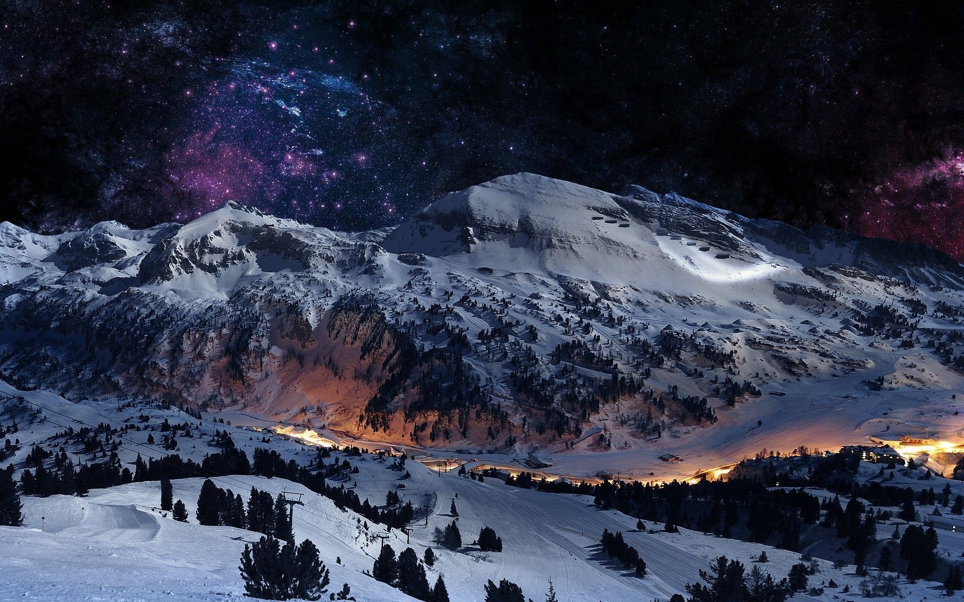 Milky Way Over Winter Mountain Lake Wallpapers