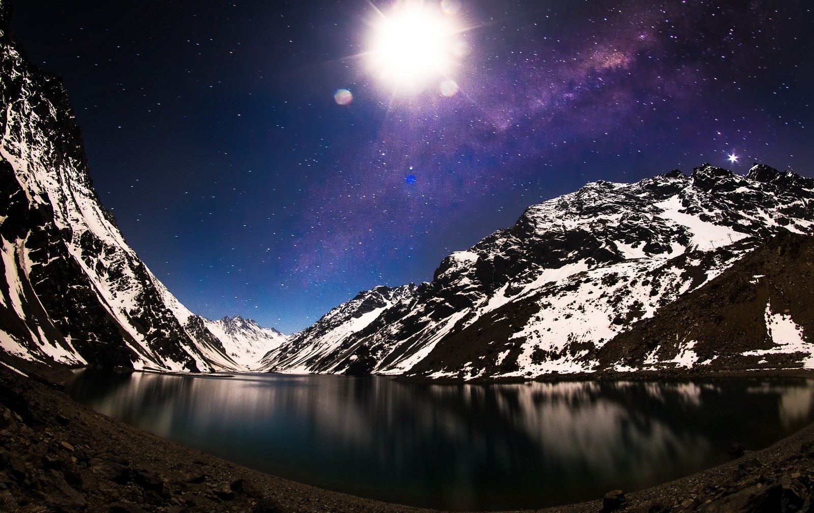 Milky Way Over Winter Mountain Lake Wallpapers