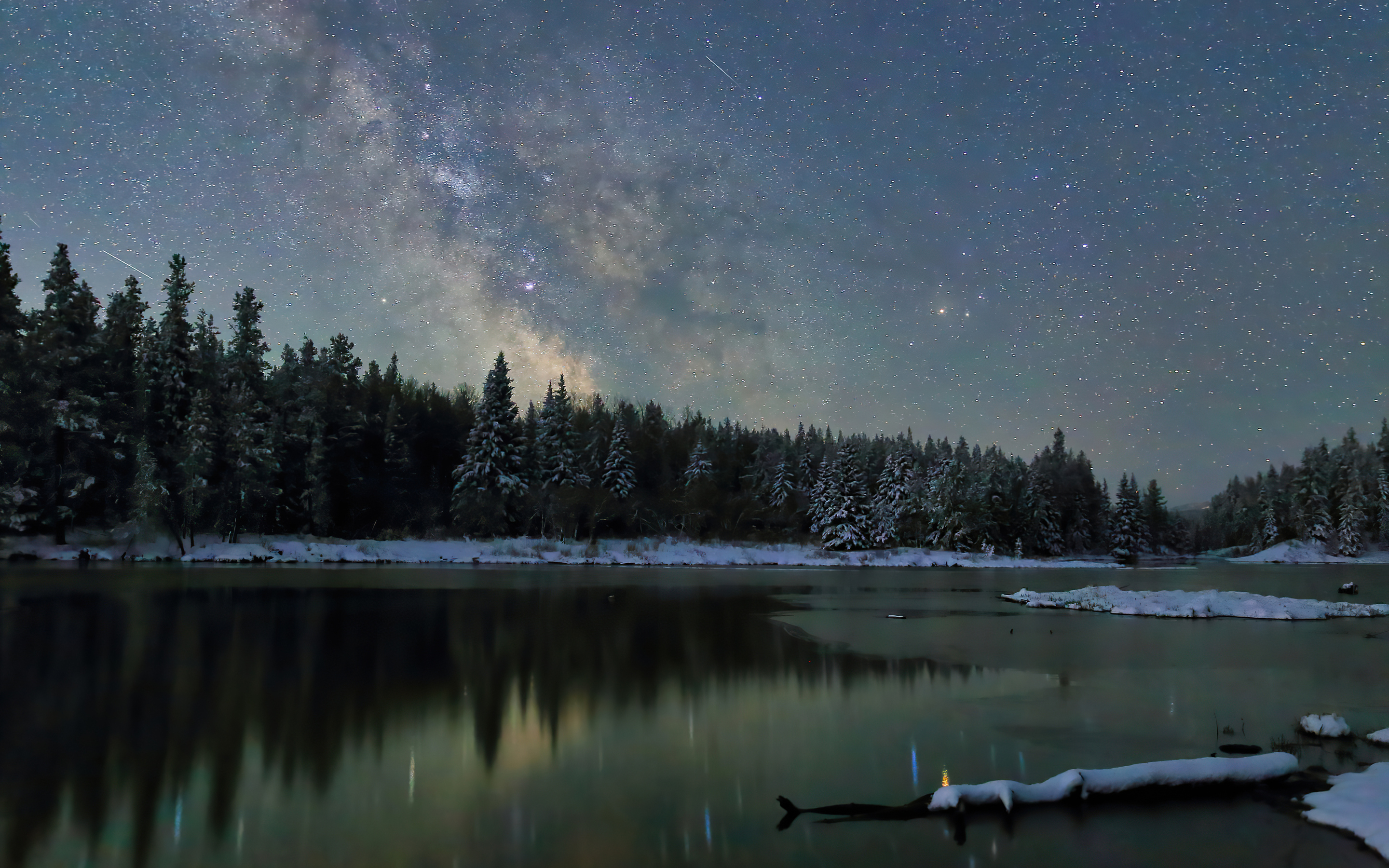 Milky Way Over Winter Mountain Lake Wallpapers