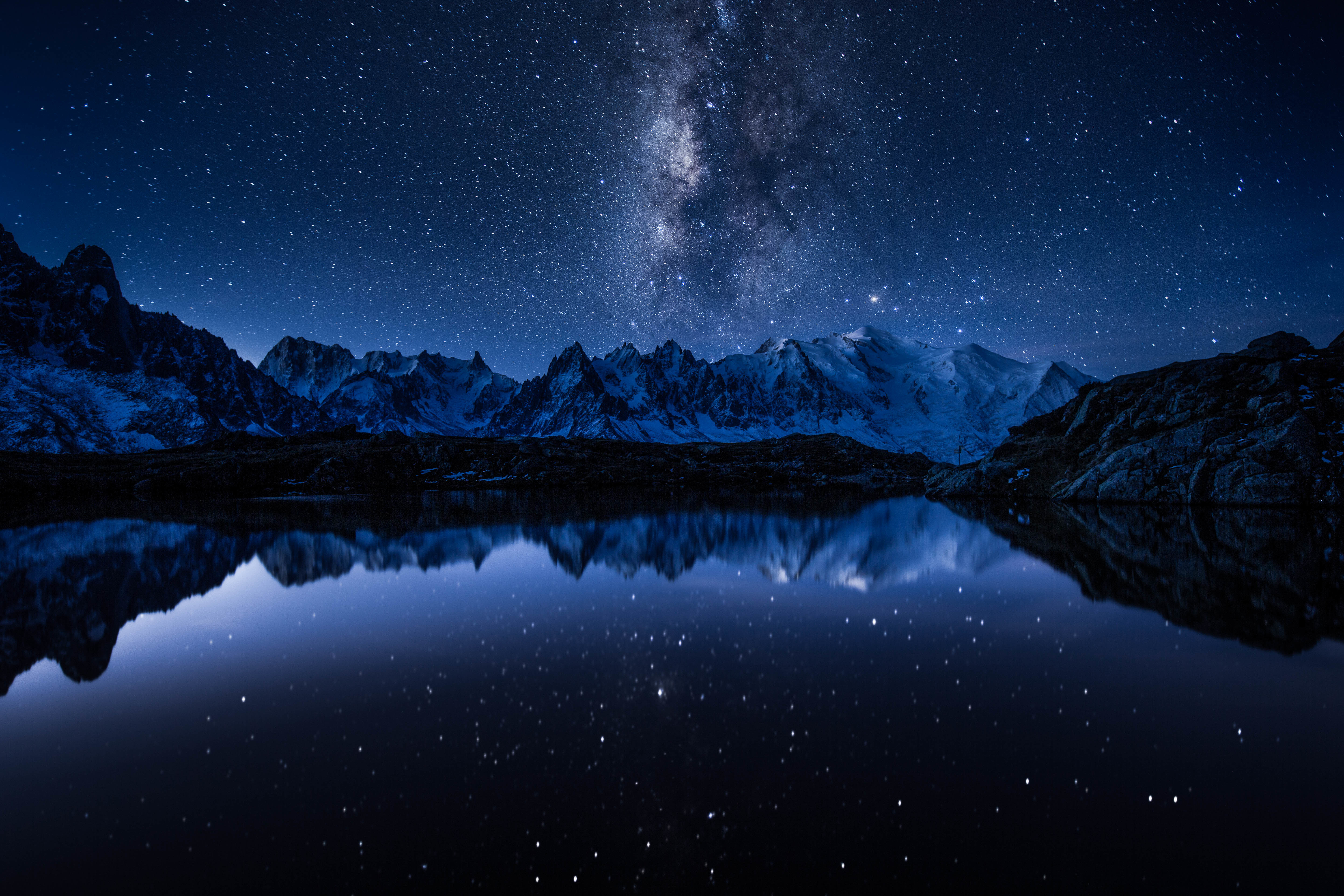 Milky Way Over Winter Mountain Lake Wallpapers