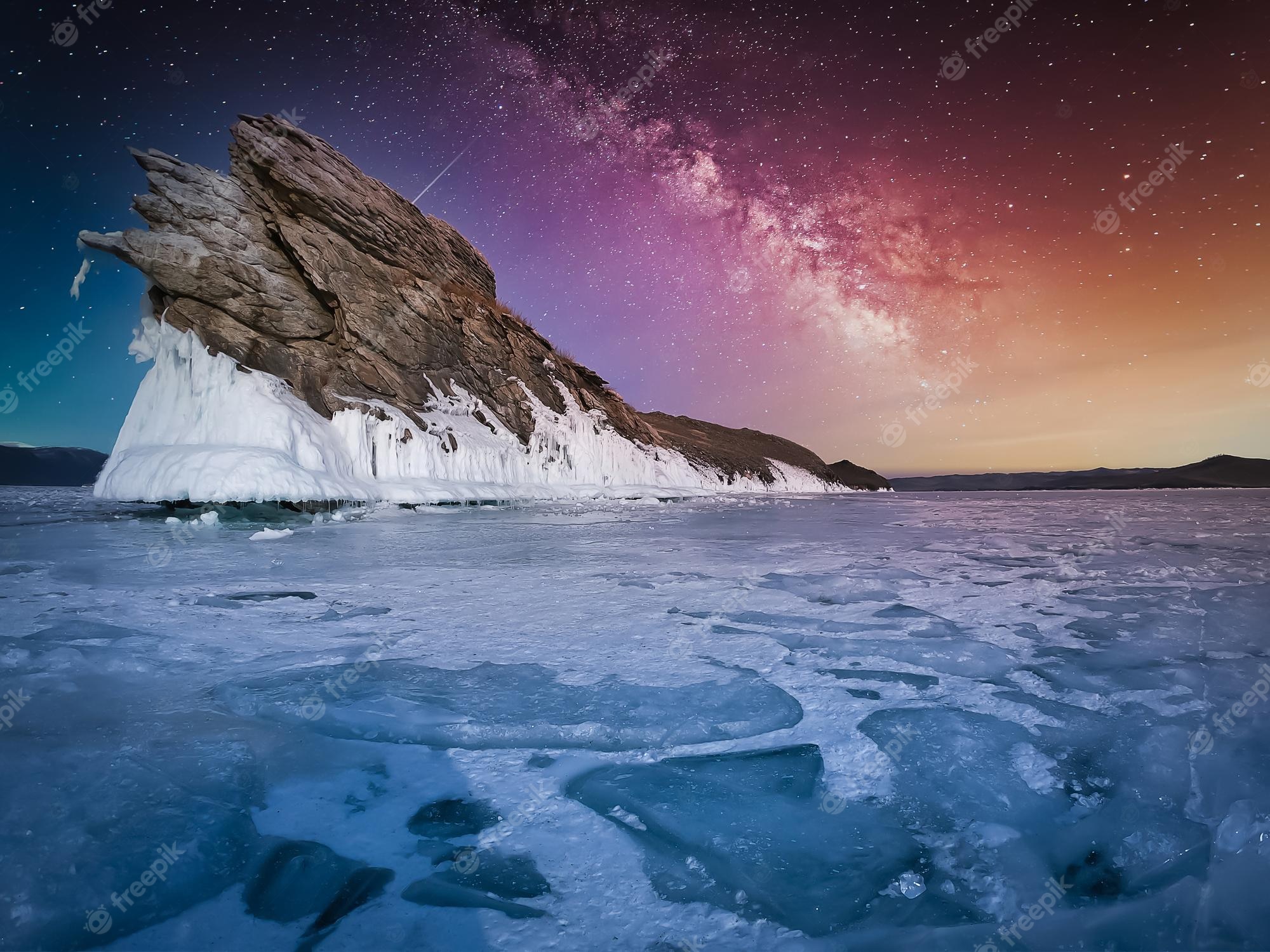 Milky Way Over Winter Mountain Lake Wallpapers