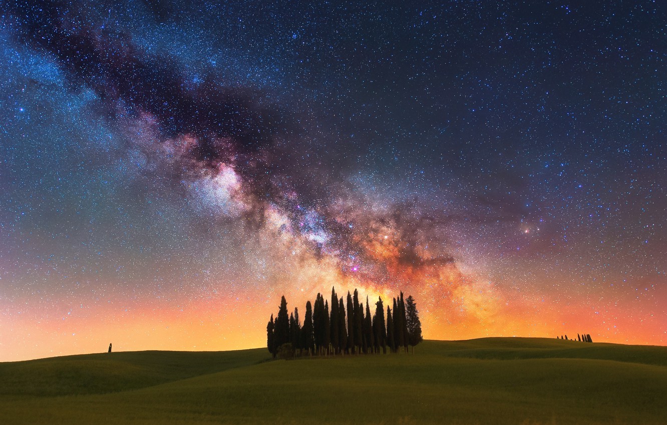 Milky Way Tree Field Wallpapers