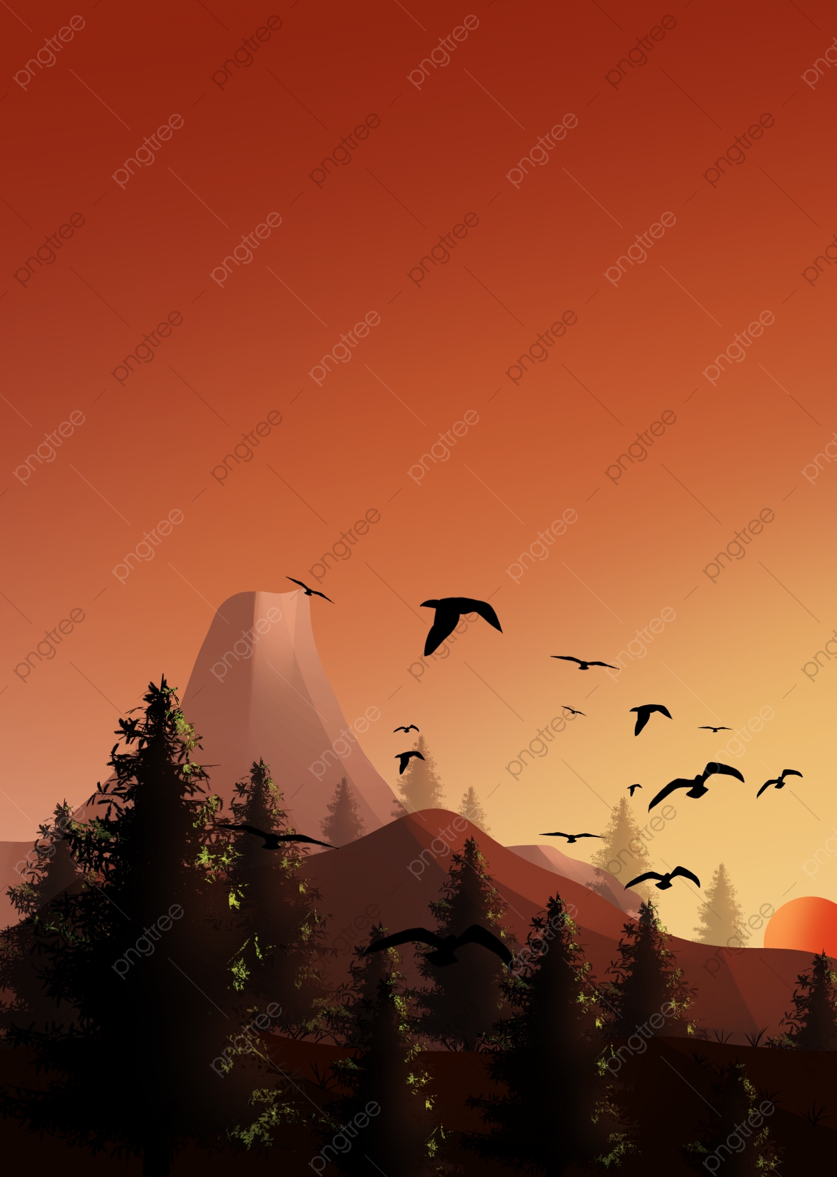 Minimalism Birds Mountains Trees Forest Wallpapers