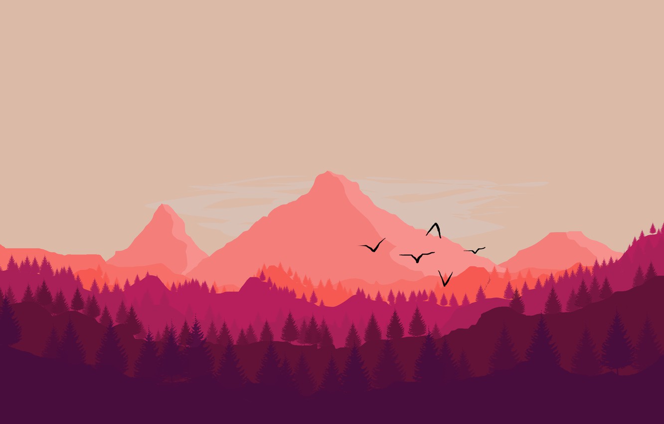 Minimalism Birds Mountains Trees Forest Wallpapers