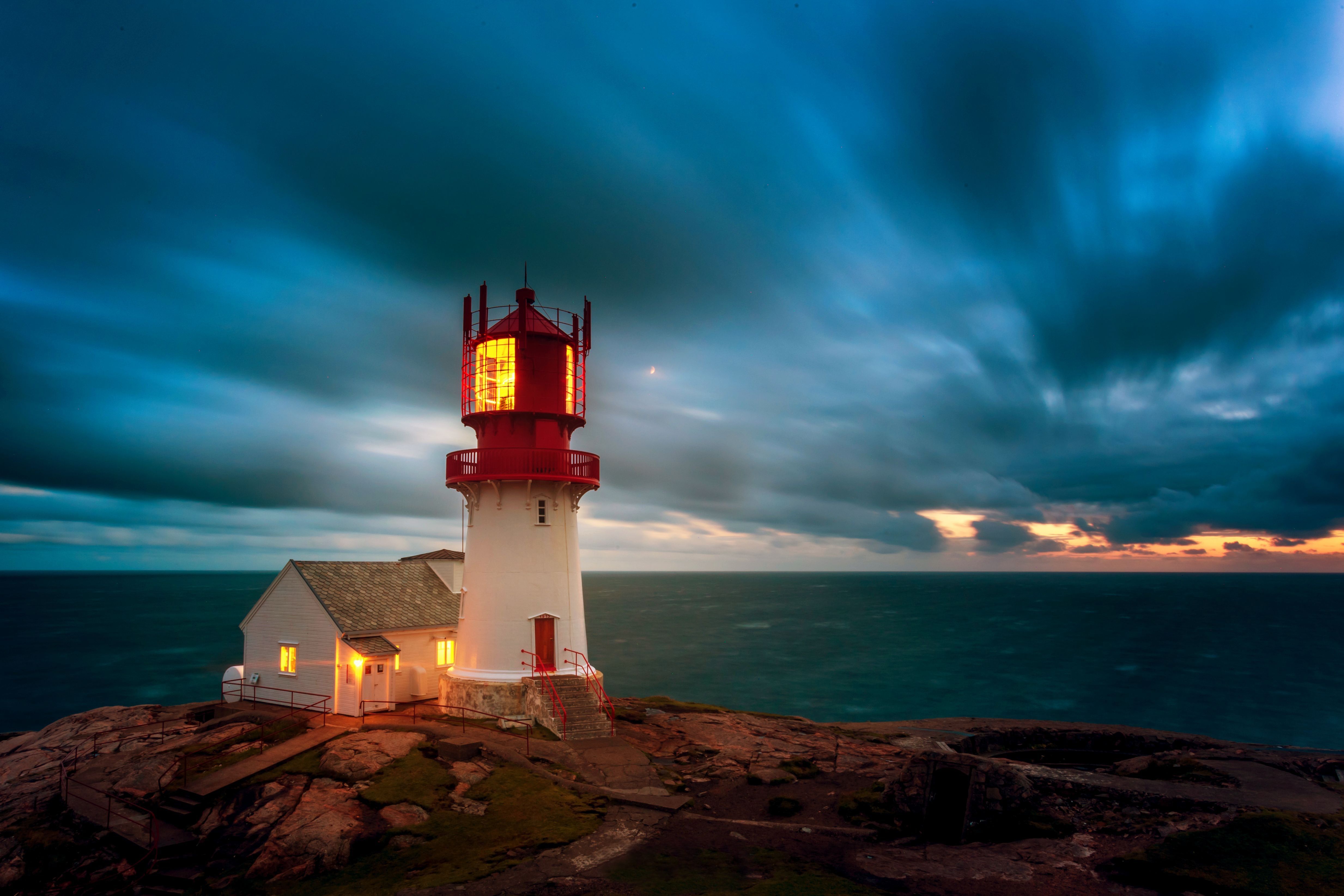 Minimalism Mountains Lighthouse Clouds Wallpapers