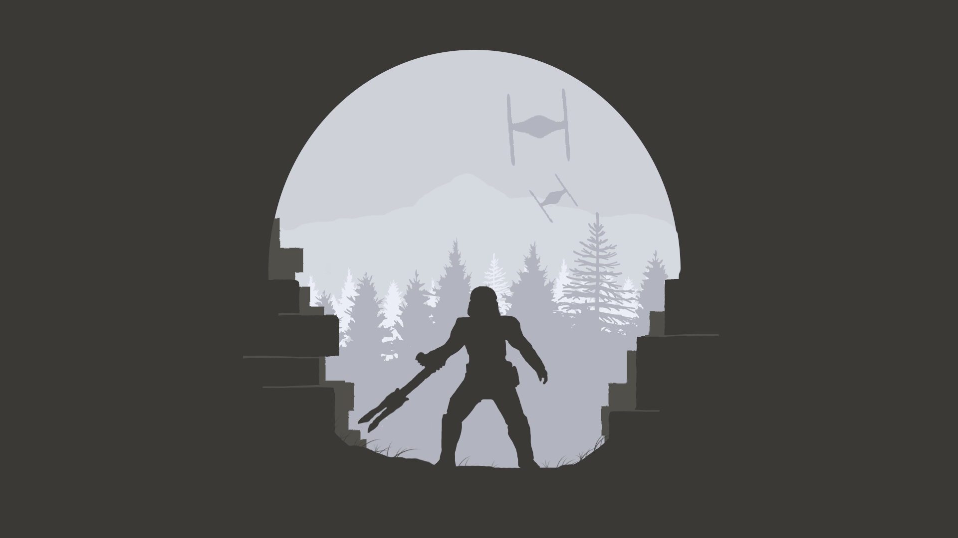 Minimalist Darth Vader Grey Wallpapers